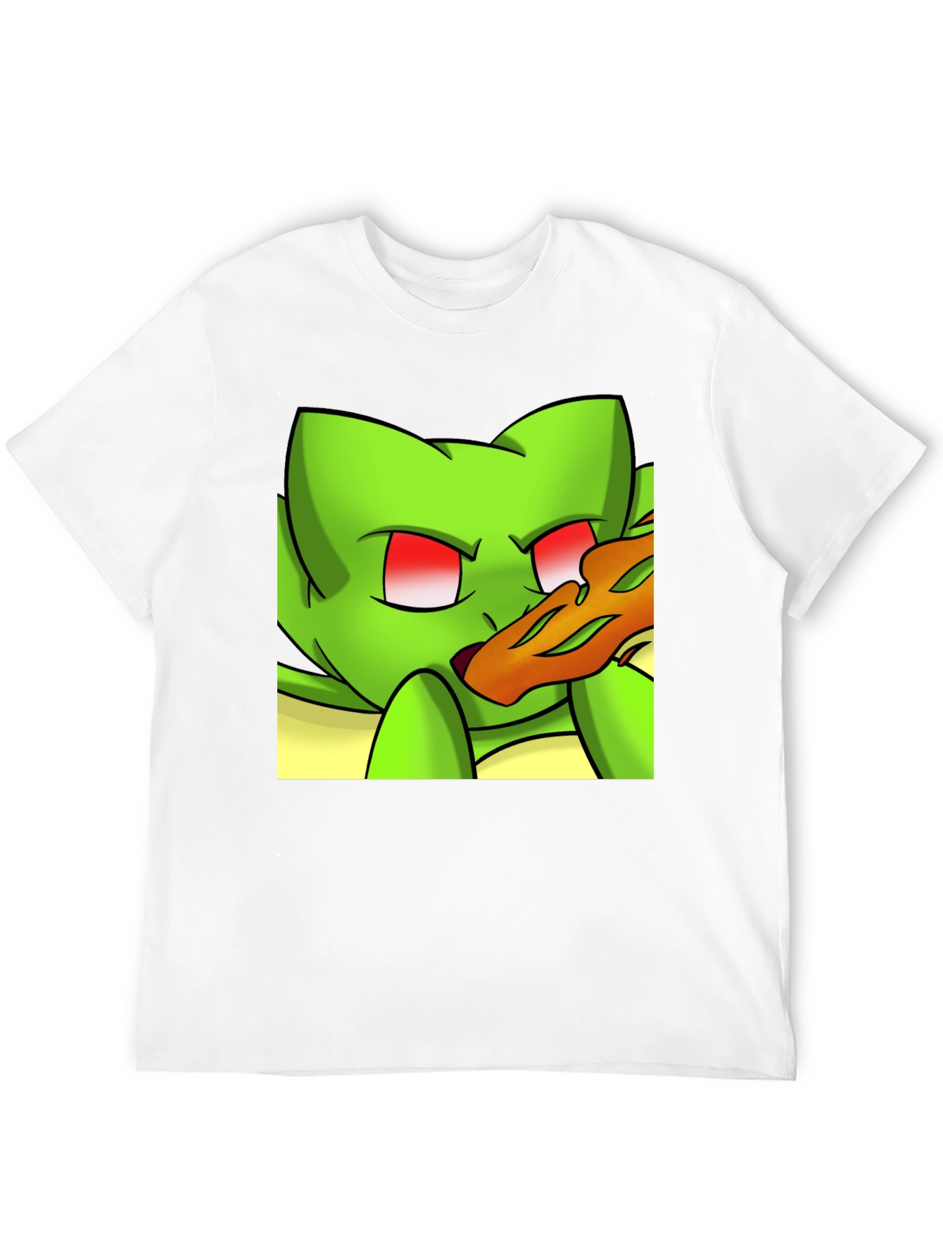 Black Cartoon Green Cat Pizza Graphic Black Tee view 12