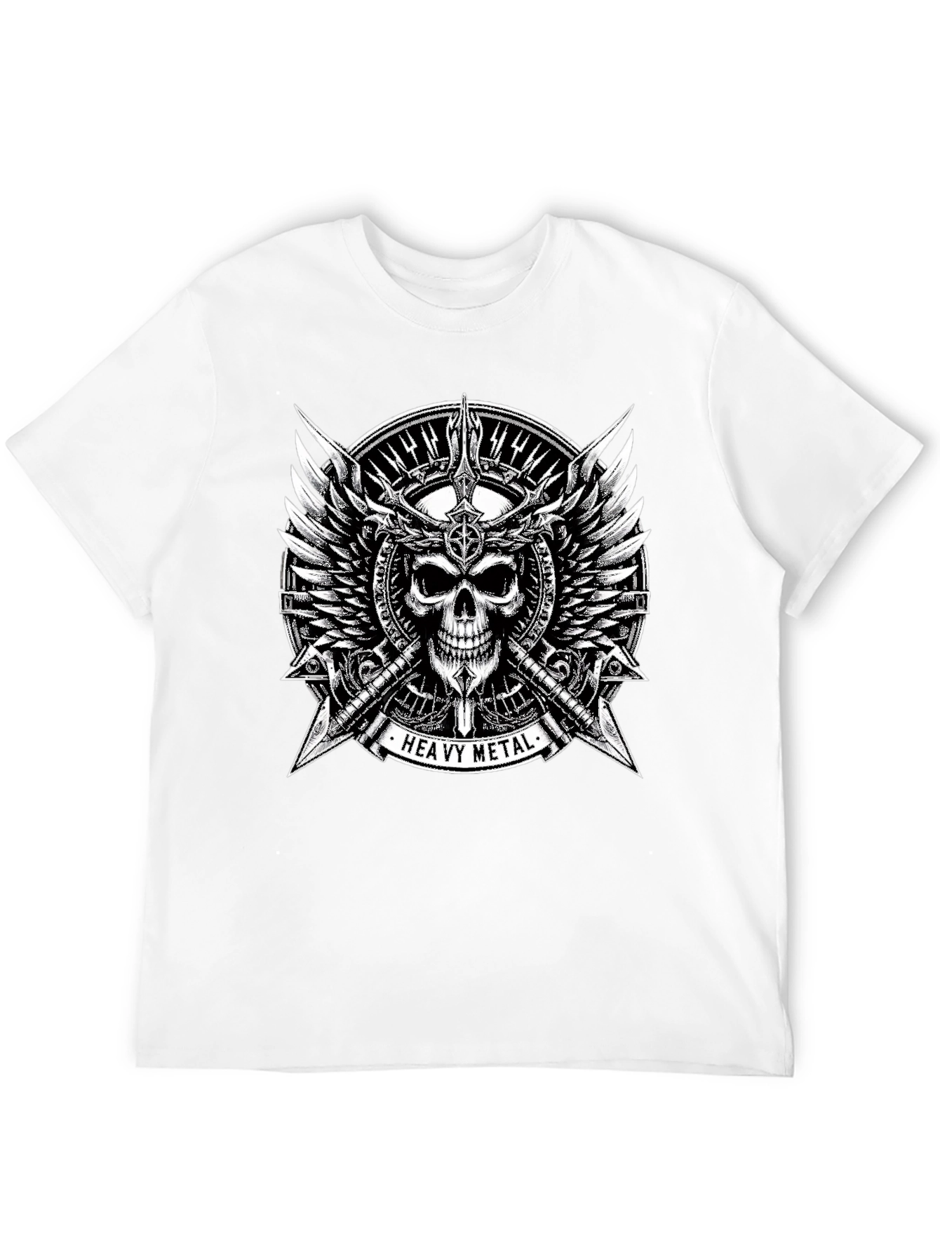 Black Heavy Metal Skull & Wings Black T-Shirt view 12