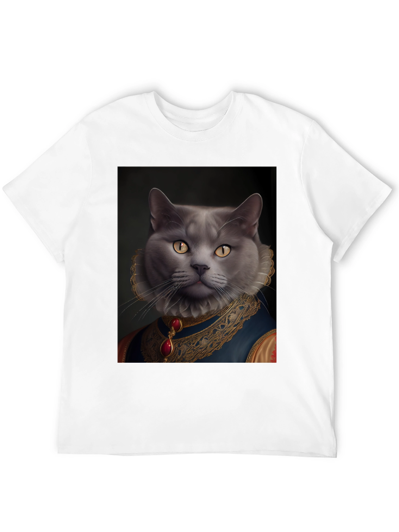 Black Royal Cat Portrait T-Shirt - Unique Novelty Tee view 12