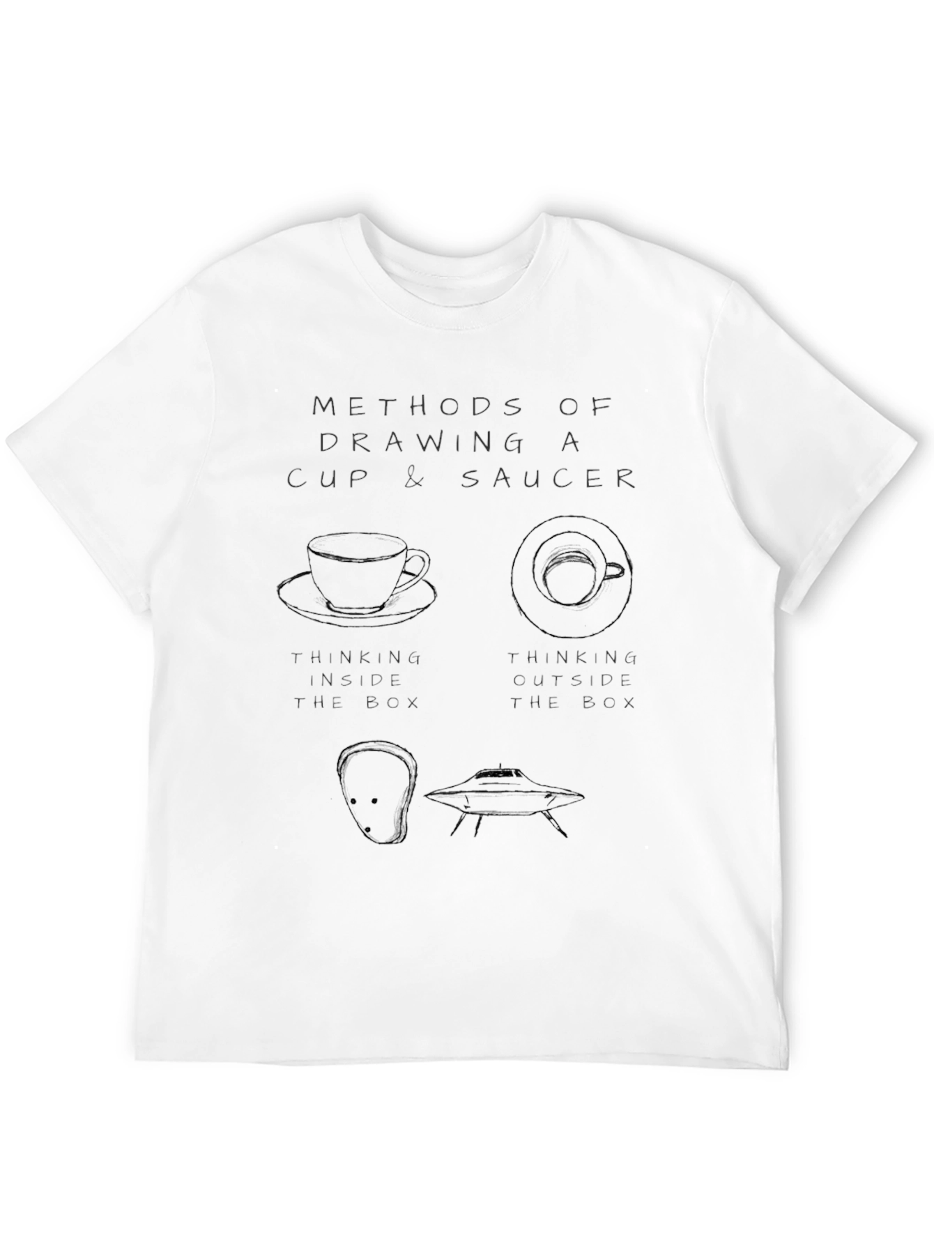 Black Methods of Drawing Cup & Saucer Black T-Shirt view 12