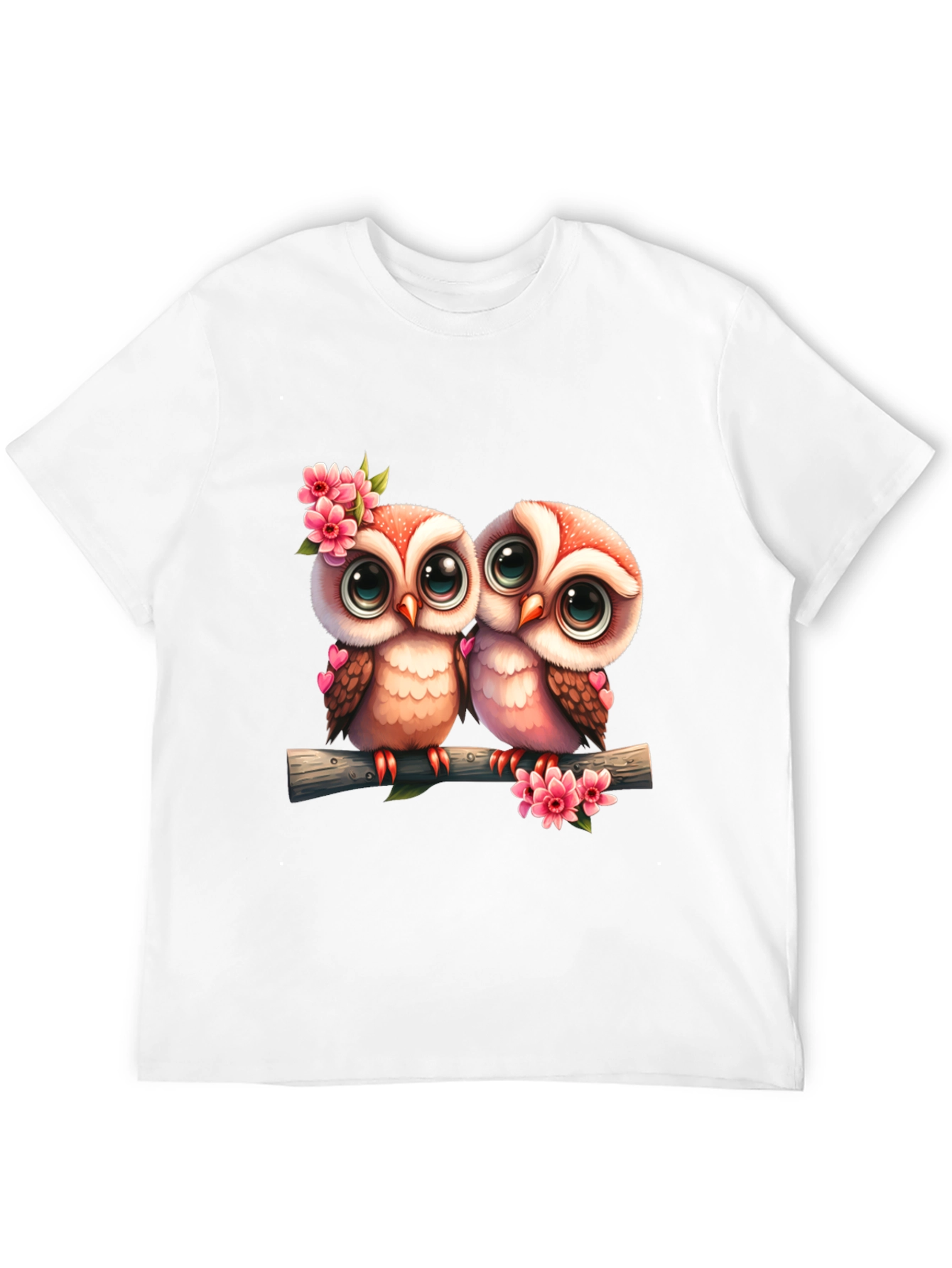 Black Owl Love Tee: Cute Cartoon Owls on Branch T-Shirt view 12