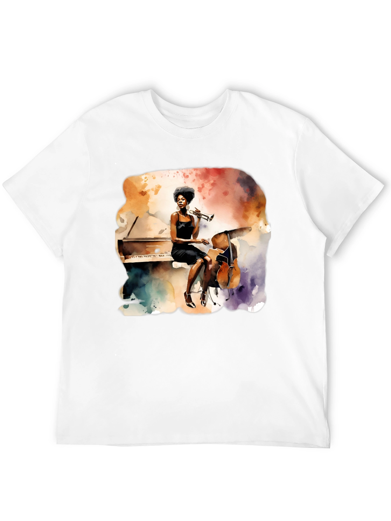 Black Watercolor Jazz Musician Unisex Tee view 12