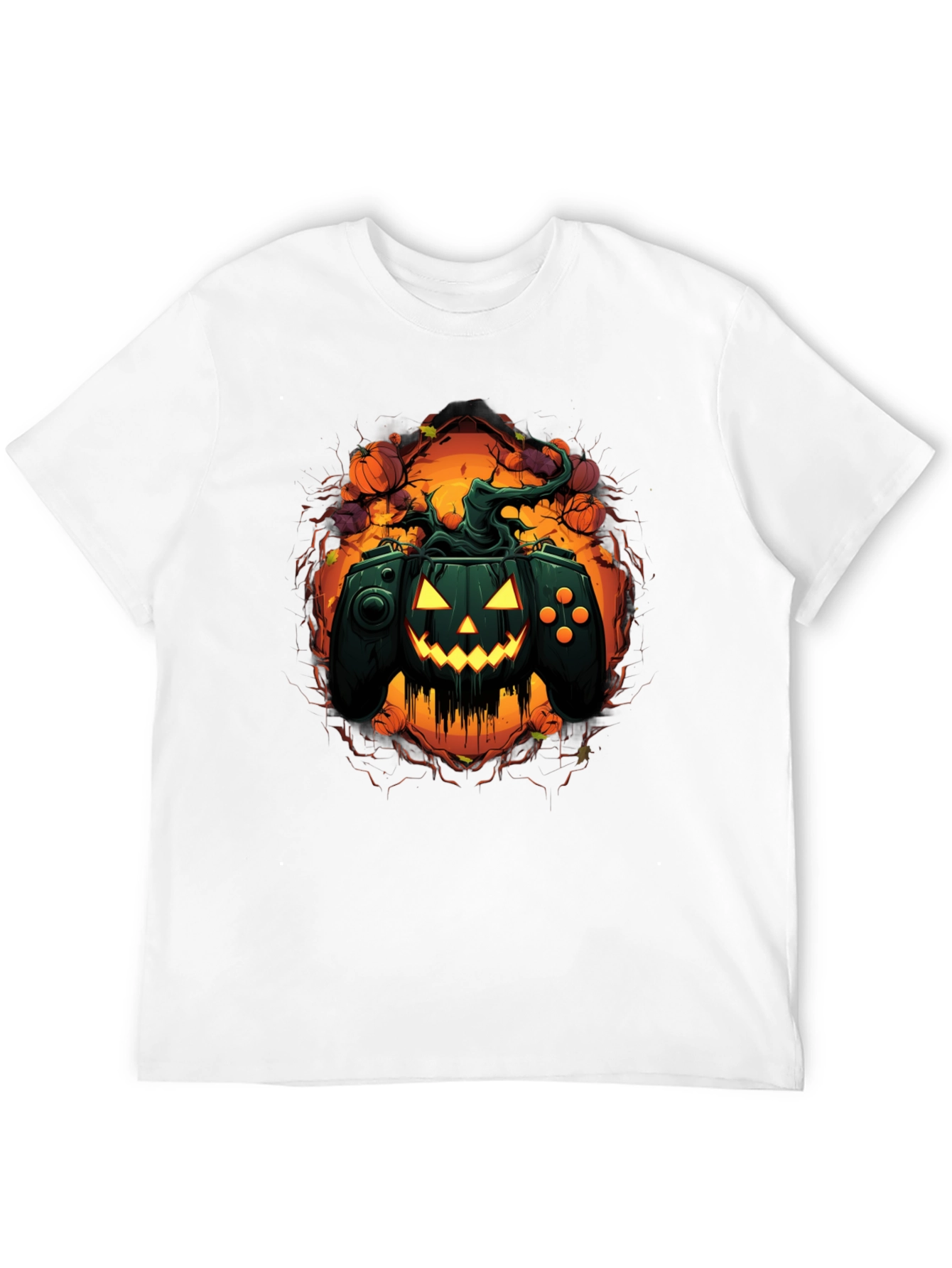 Black Halloween Gamer Pumpkin Black T-Shirt view 12