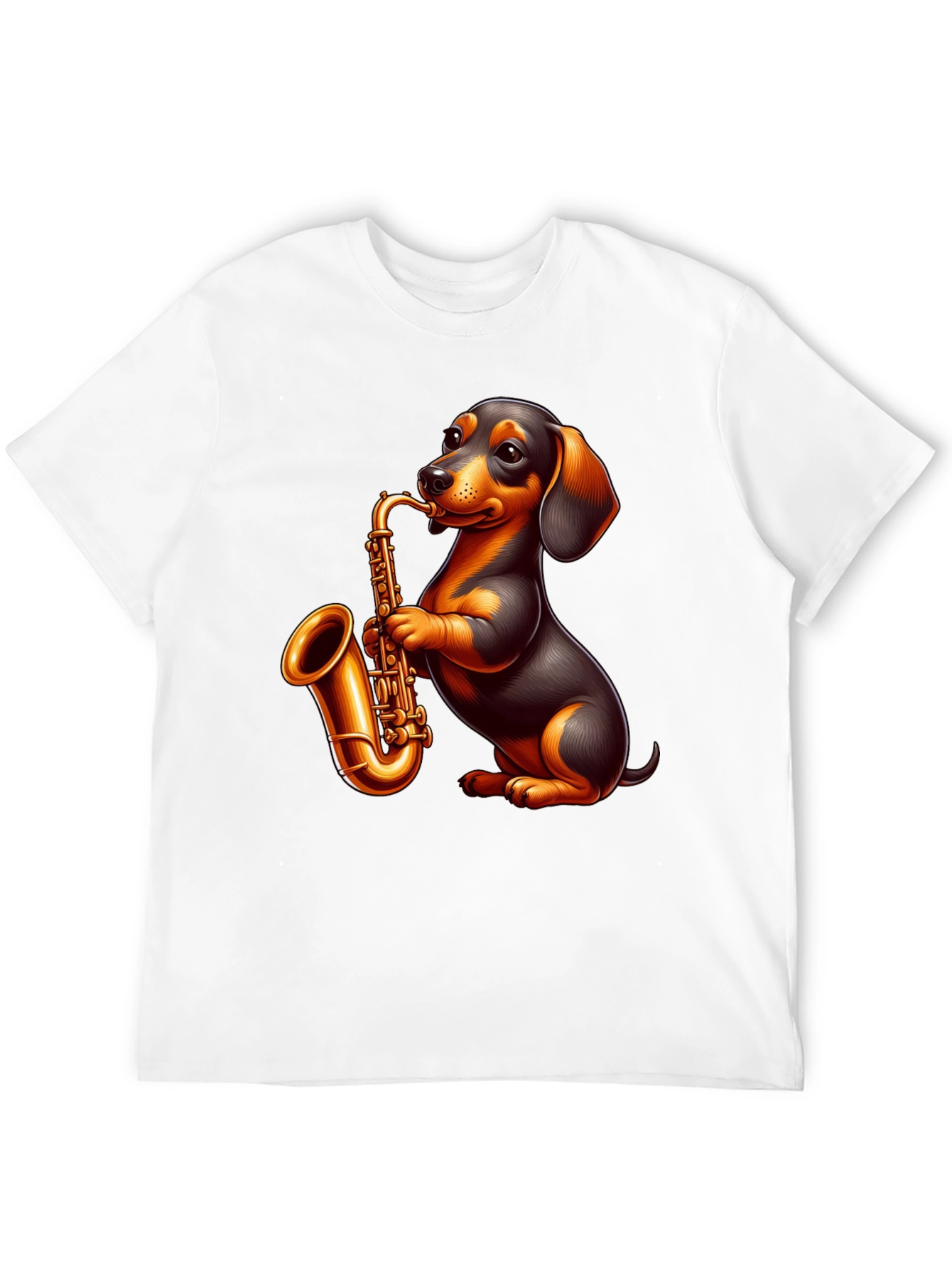 Black Dachshund Saxophone Graphic T-Shirt view 12