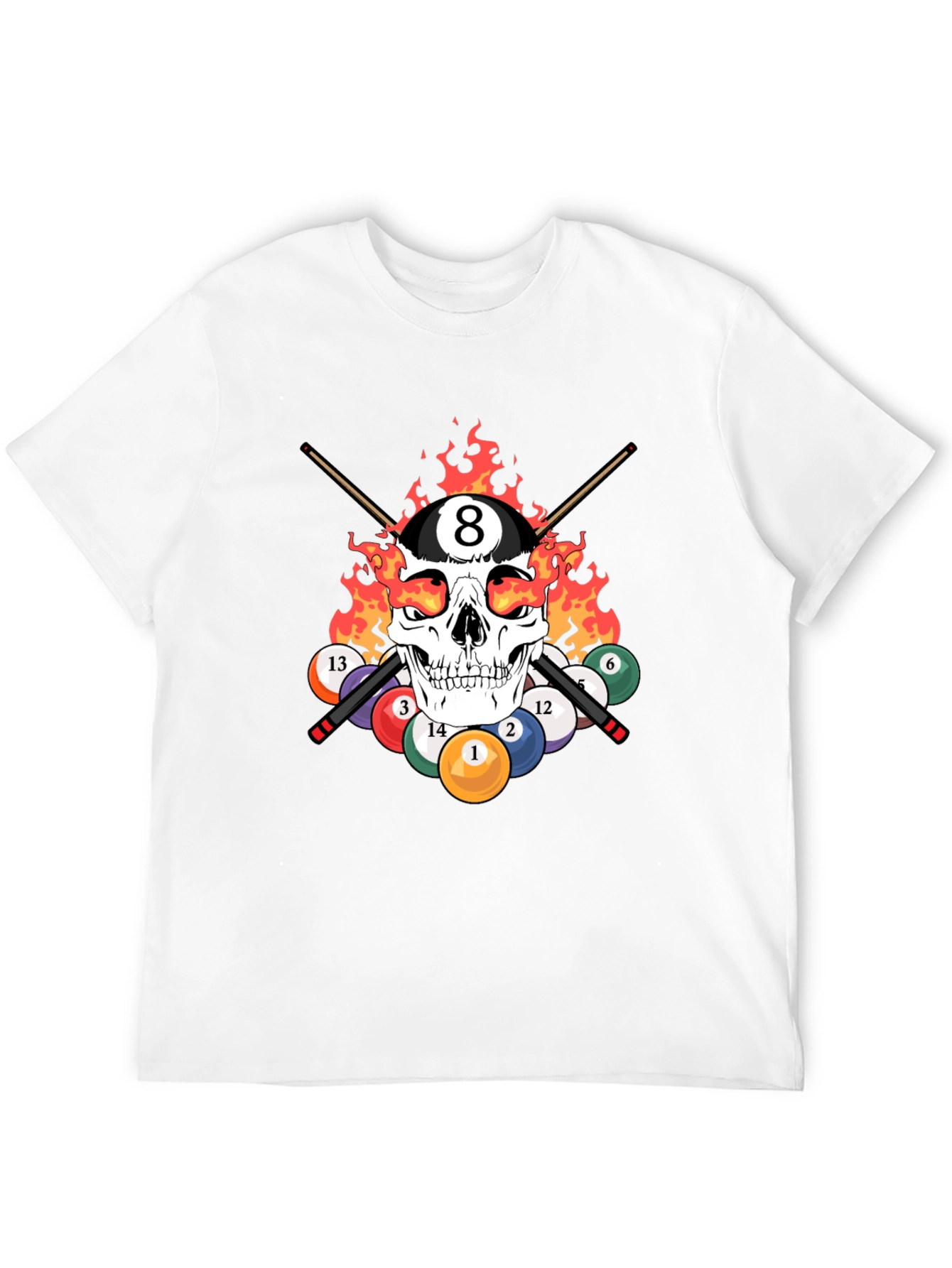 Black Skull 8 Ball Flames T-Shirt - Billiards Graphic Tee view 12