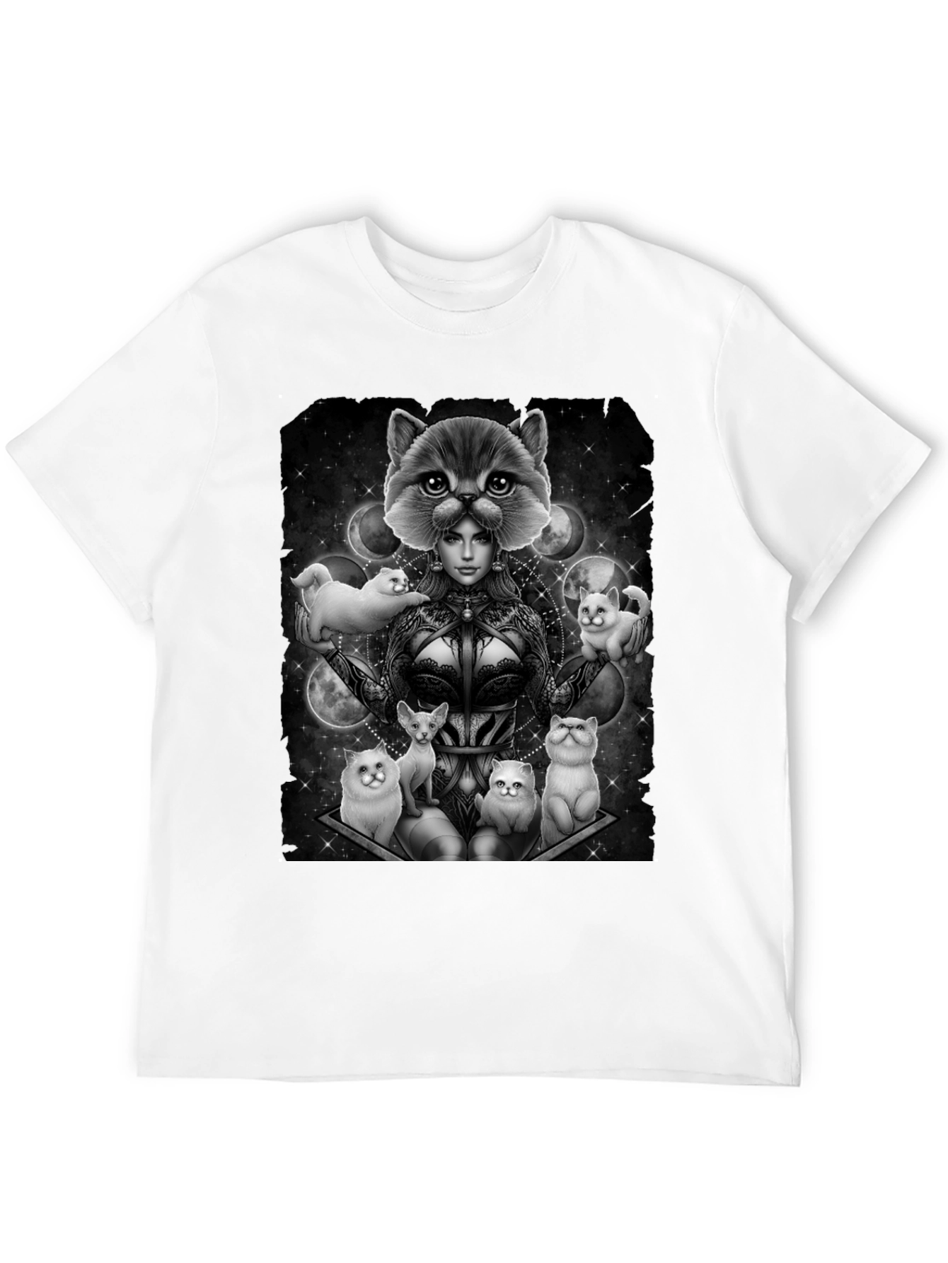 Black Mystic Cat Lady T-Shirt - Unique Graphic Tee view 12