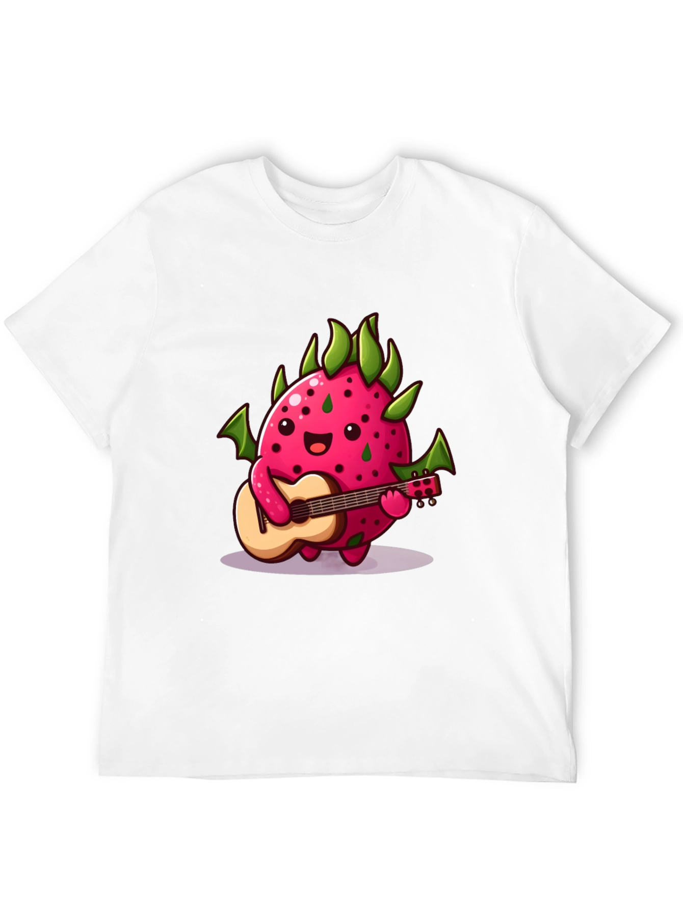 Black Cartoon Dragon Fruit Playing Guitar Black T-Shirt view 12