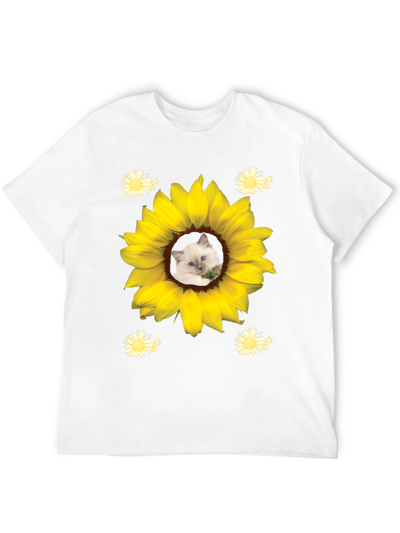 Black Sunflower Cat T-Shirt - Unique Graphic Tee view 12