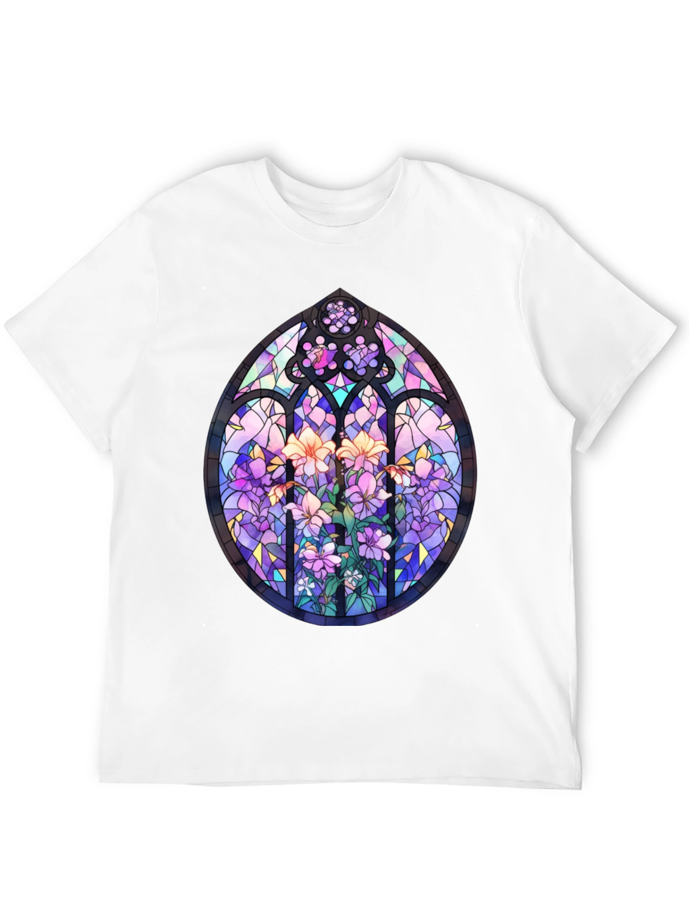 Black Stained Glass Floral T-Shirt - Artistic Men's Tee view 12