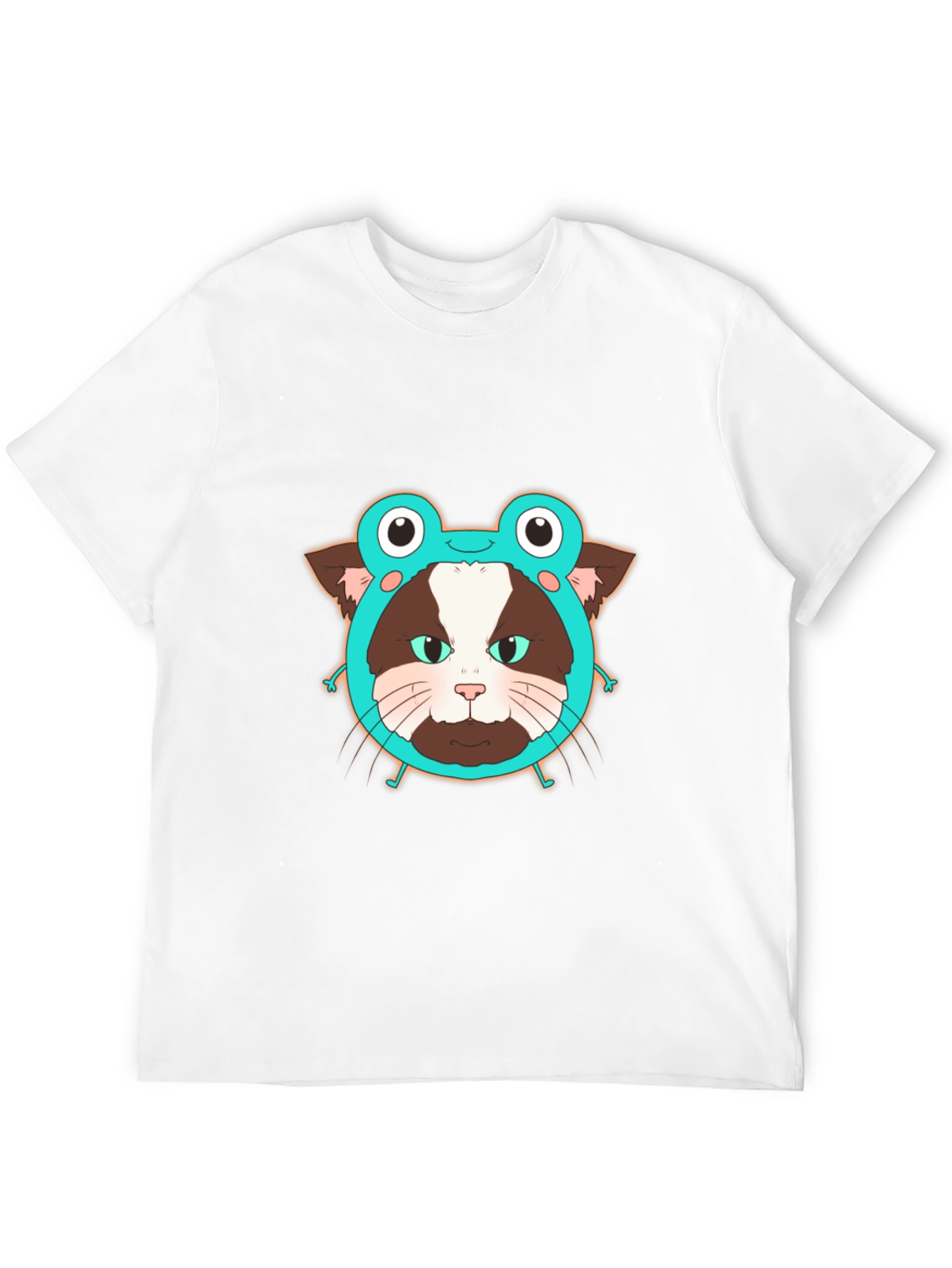 Black Funny Cat in Frog Hat Graphic Tee - Black view 12