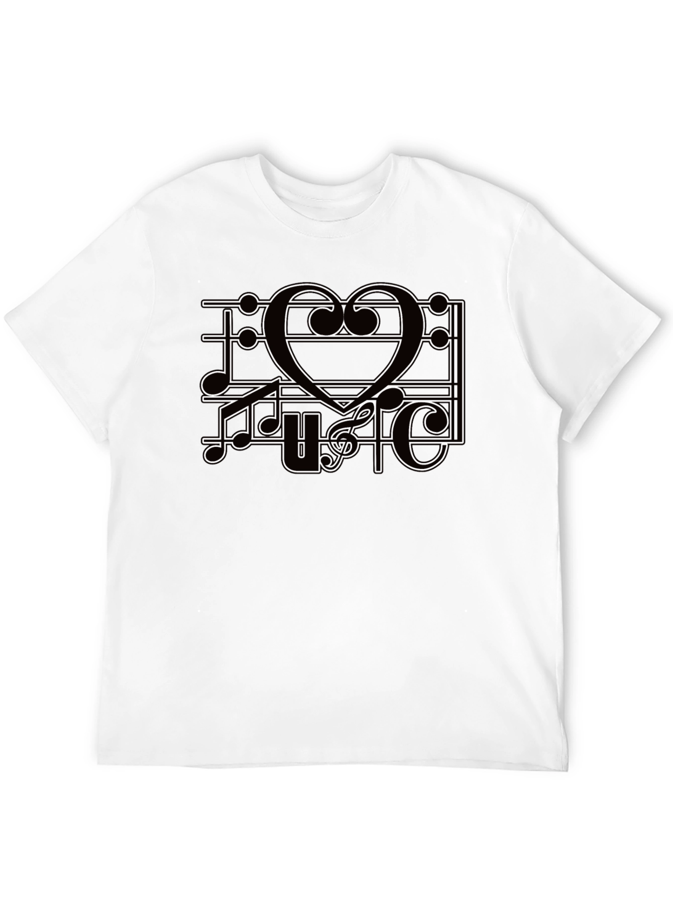 Black Music Heart T-Shirt, Men's Black Tee, Graphic Print view 12