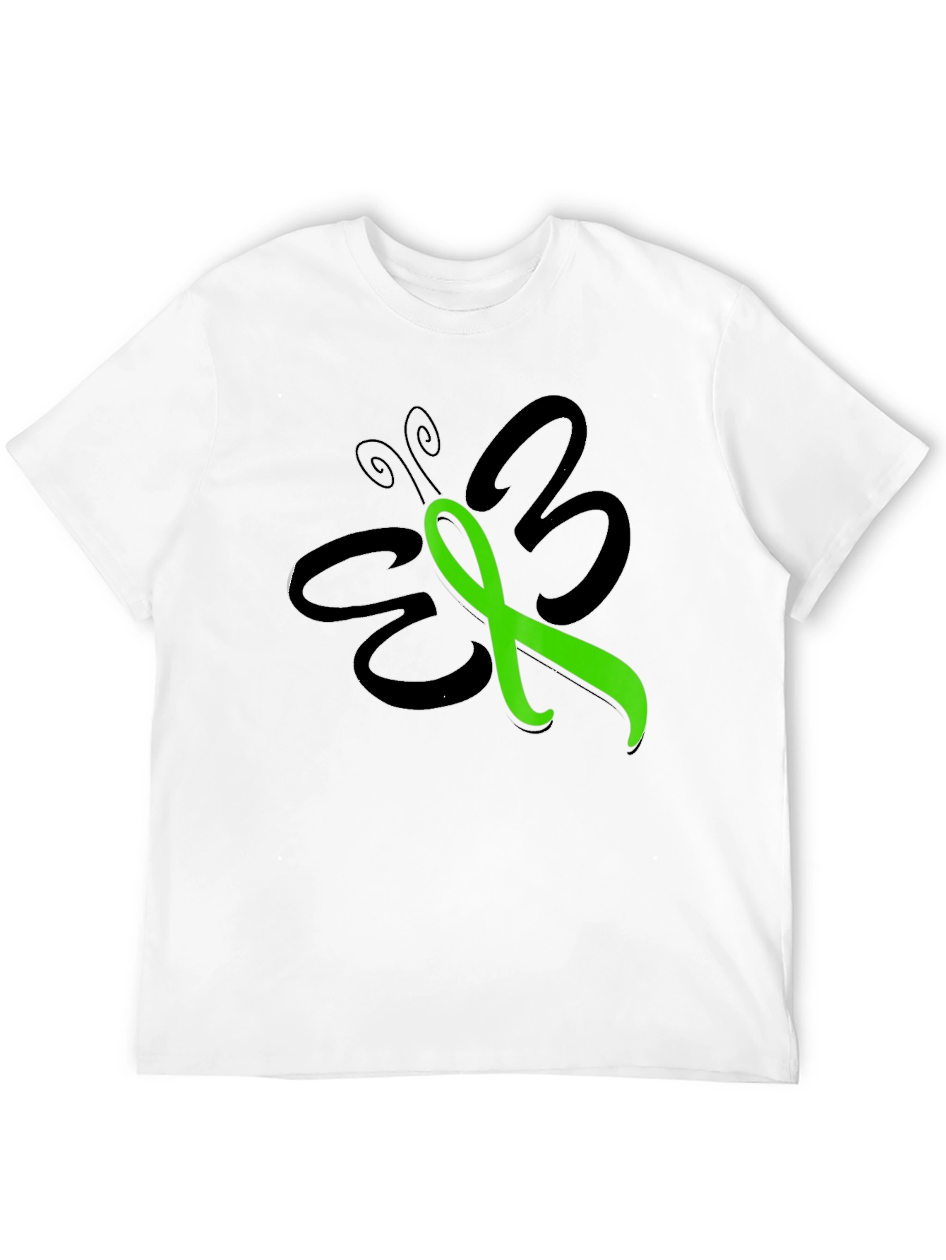 Black Green Ribbon Butterfly T-Shirt - Awareness Support view 12