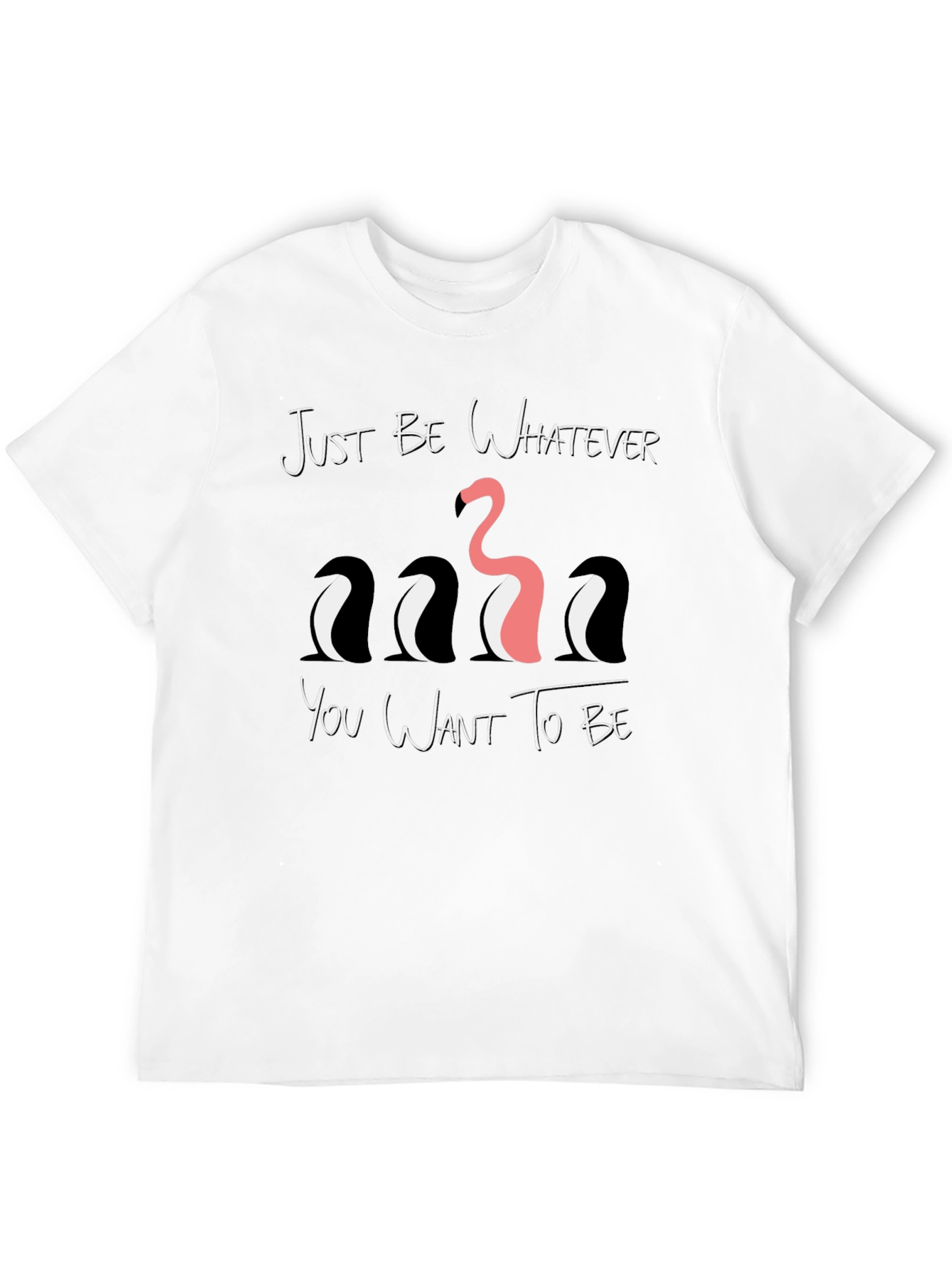 Black Be Yourself Graphic Tee - Funny Flamingo & Penguins view 12