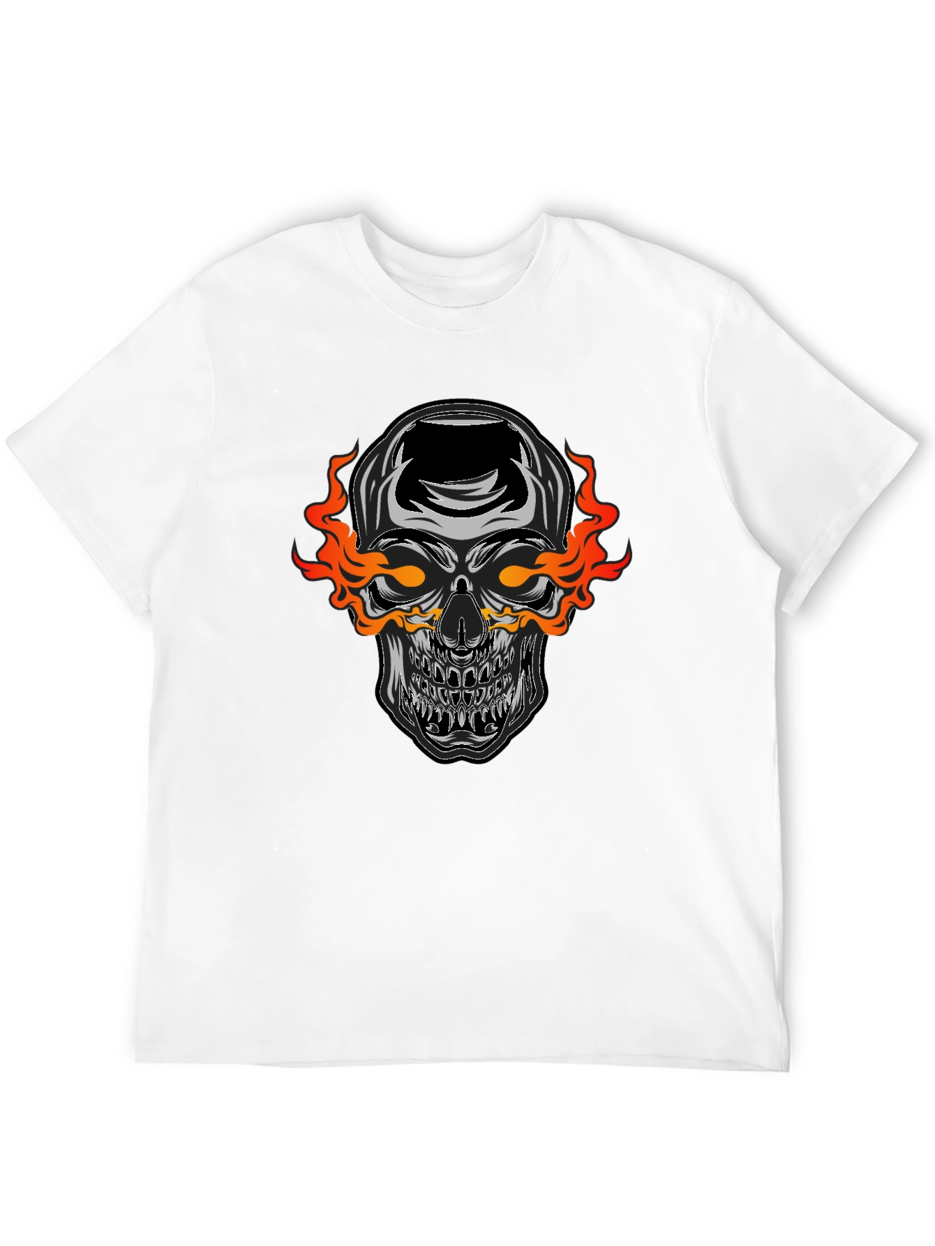 Black Flaming Skull Graphic Black T-Shirt view 12