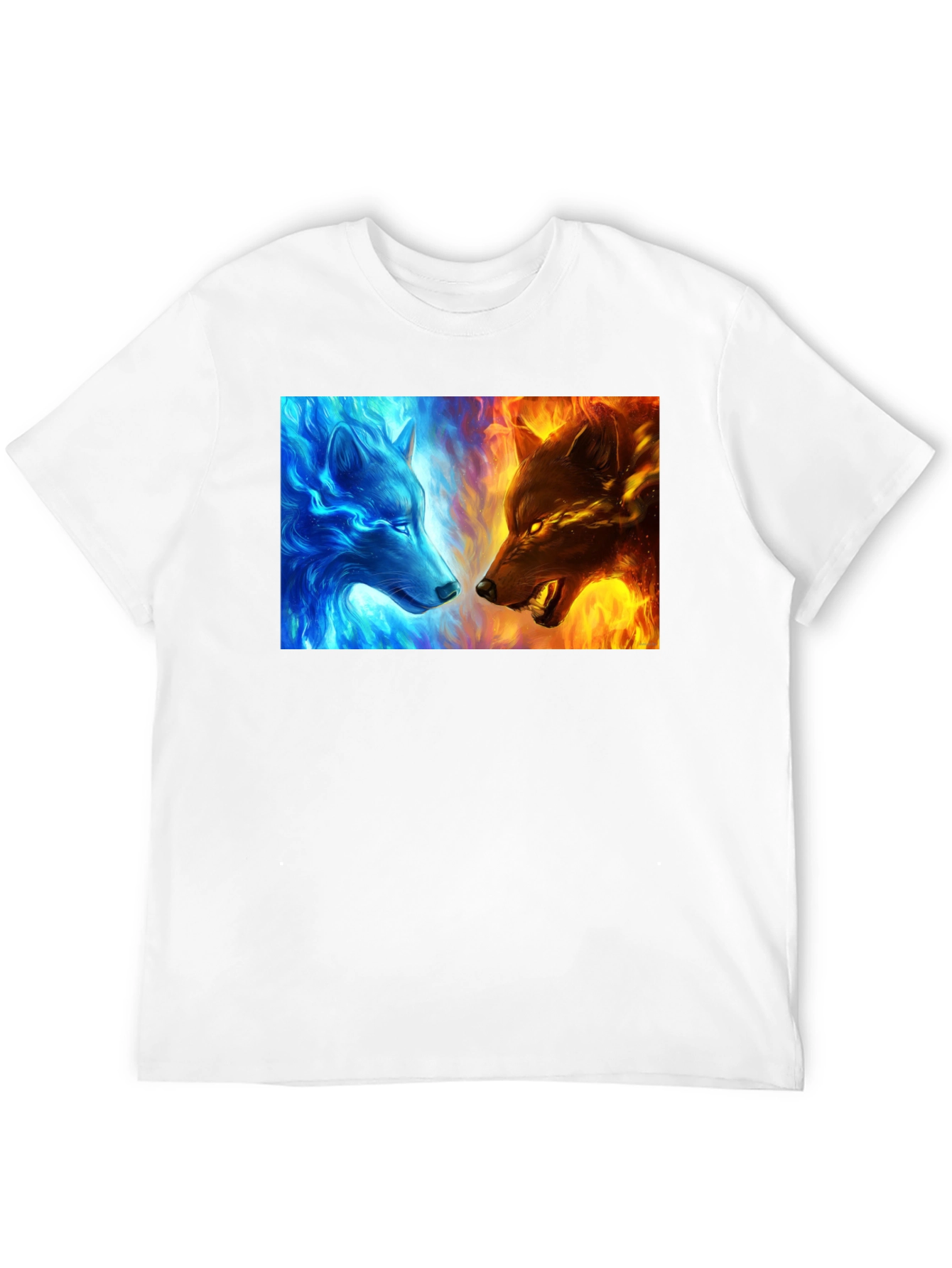 Black Fire and Ice Wolf Graphic Tee - Cool Men's T-Shirt view 12