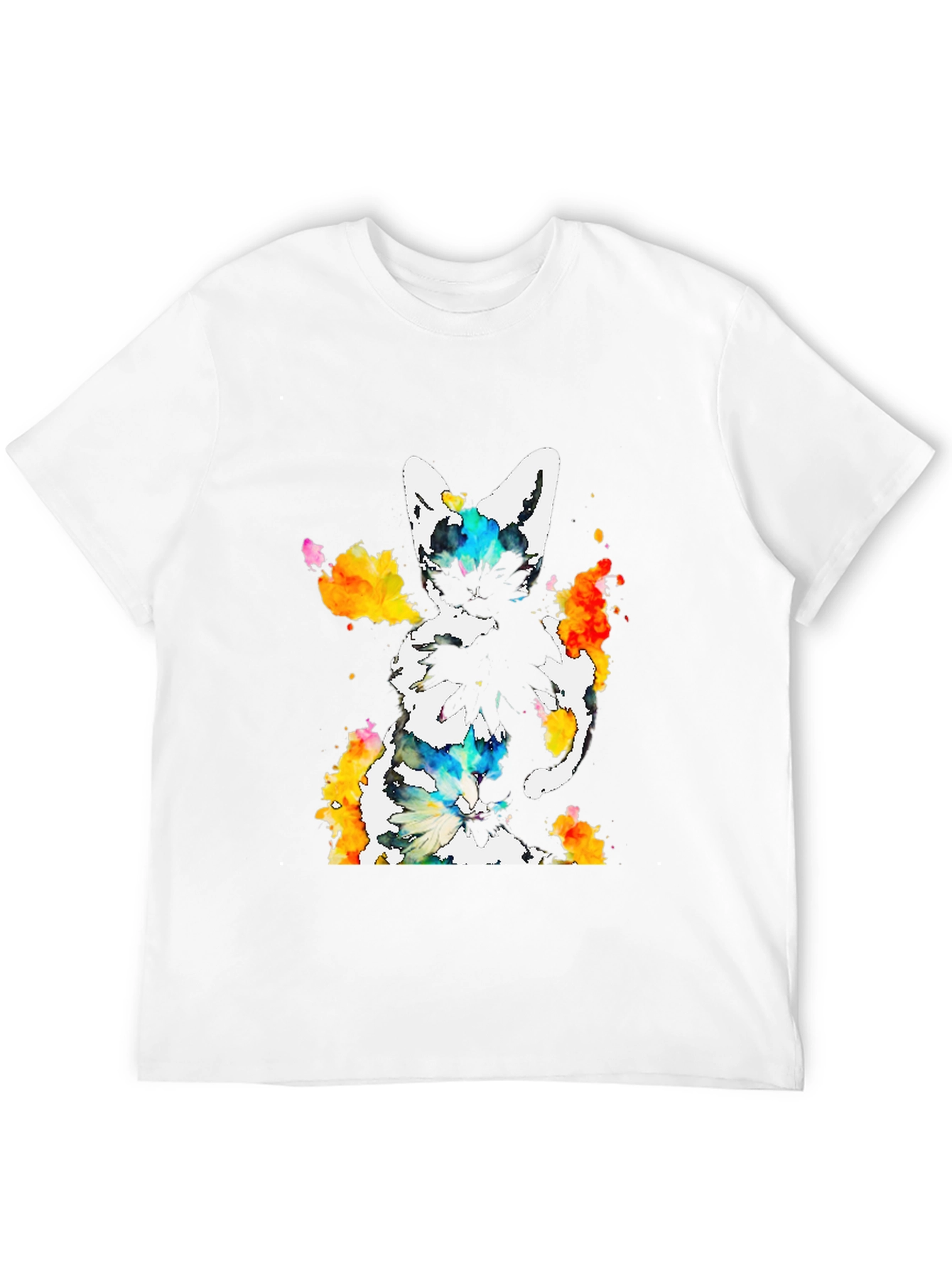 Black Watercolor Cat Print Black T-Shirt view 12