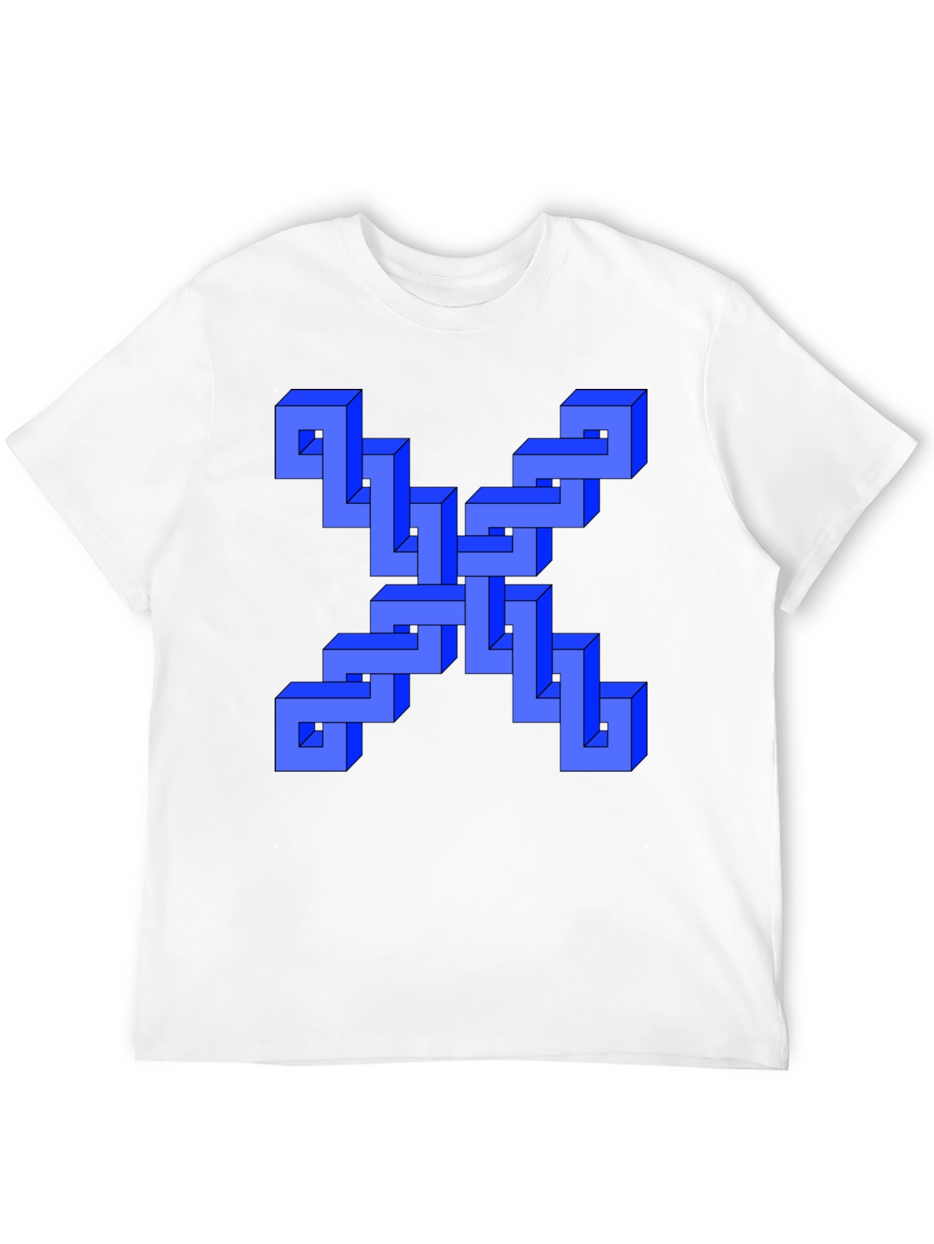 Black Optical Illusion Blue Cube Design Black T-Shirt view 12