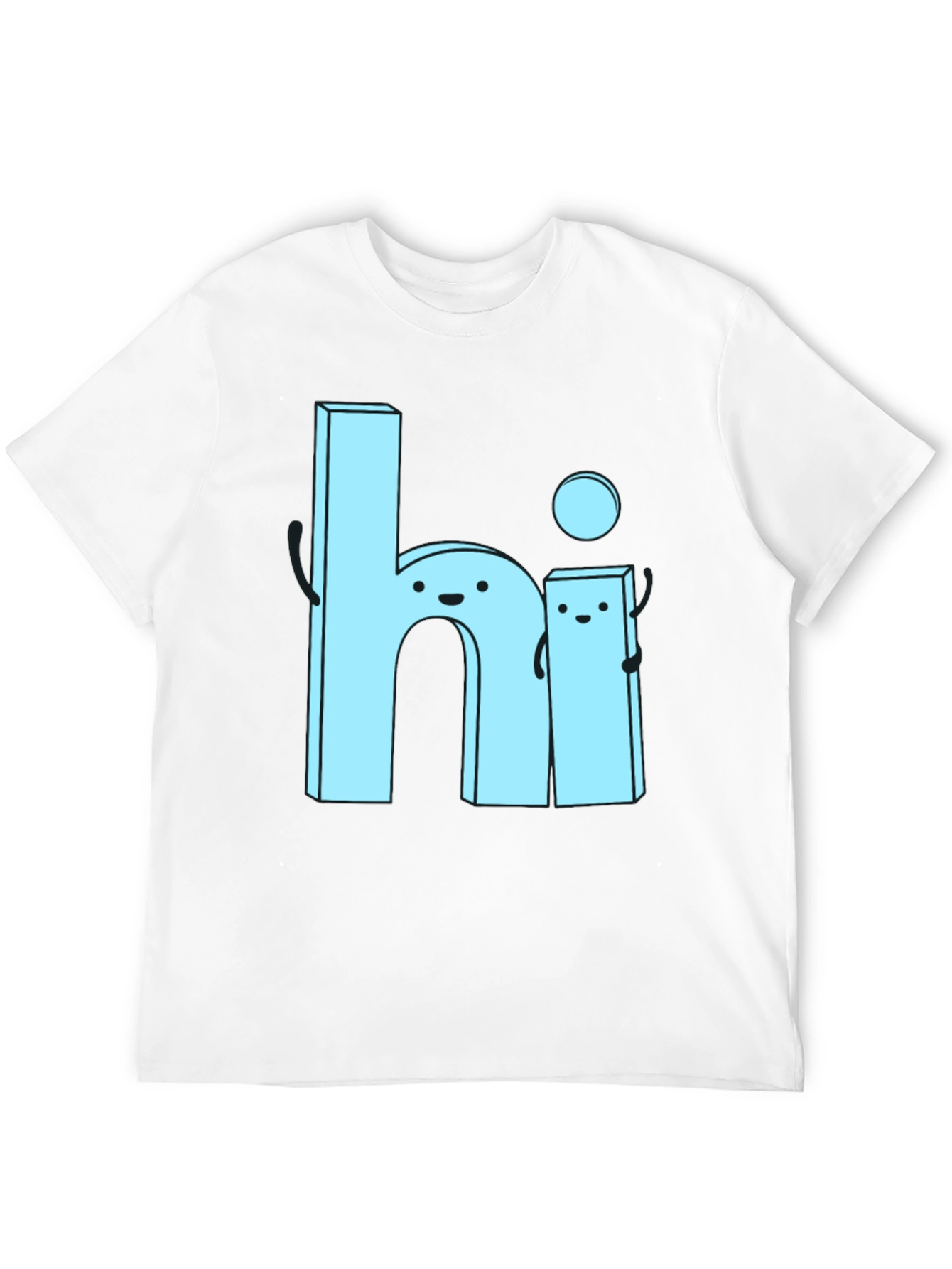 Black Cute Cartoon "Hi" Graphic Tee - Soft Black Cotton view 12