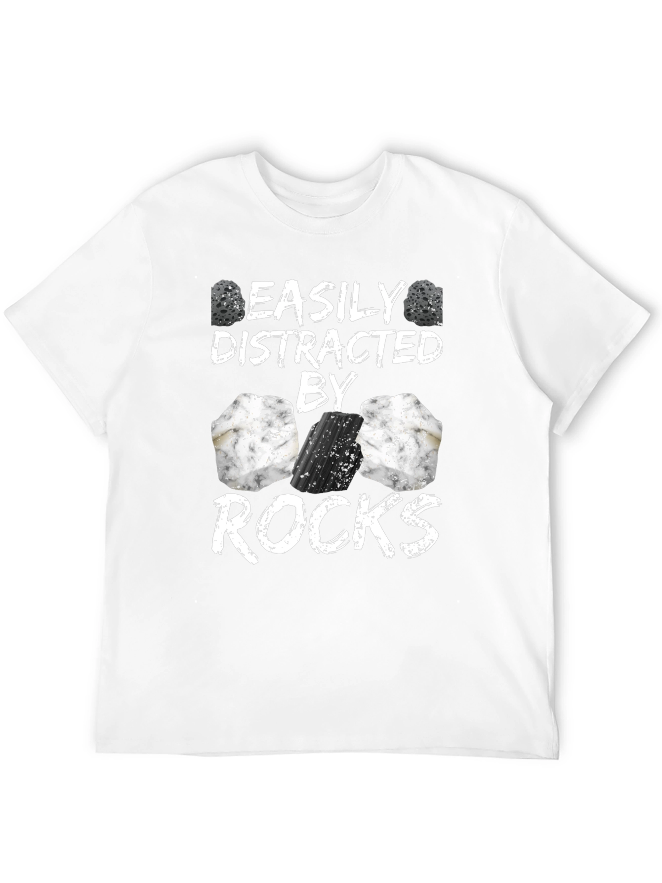 Black Easily Distracted By Rocks Funny T-Shirt view 12