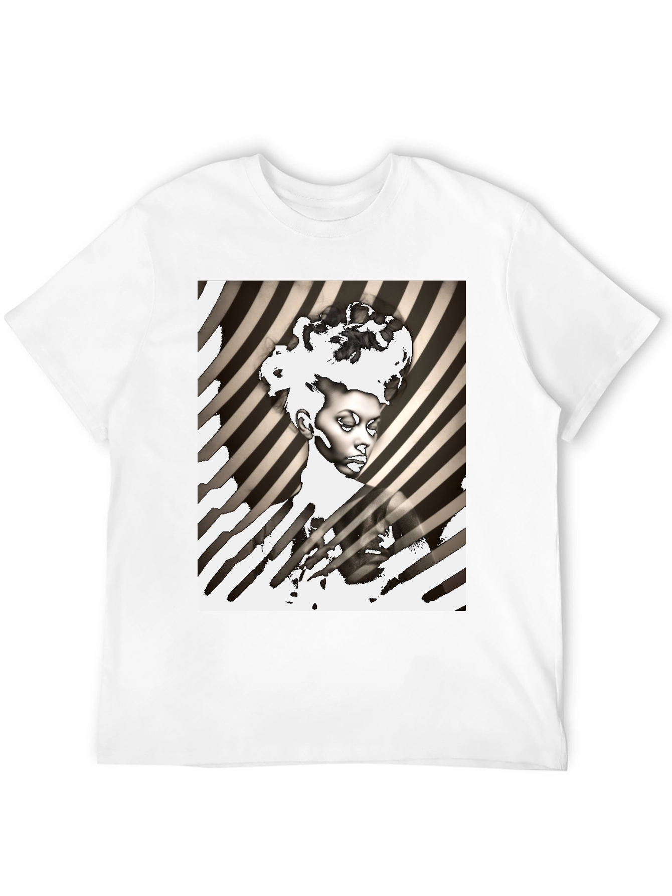 Black Striking Graphic Print Tee - Monochrome Art view 12