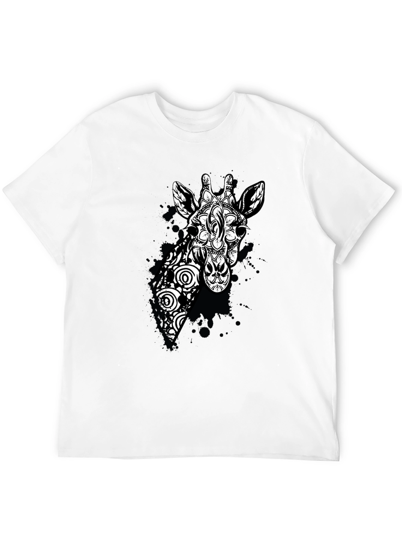 Black Giraffe Mandala Graphic Tee - Black Cotton T-Shirt view 12