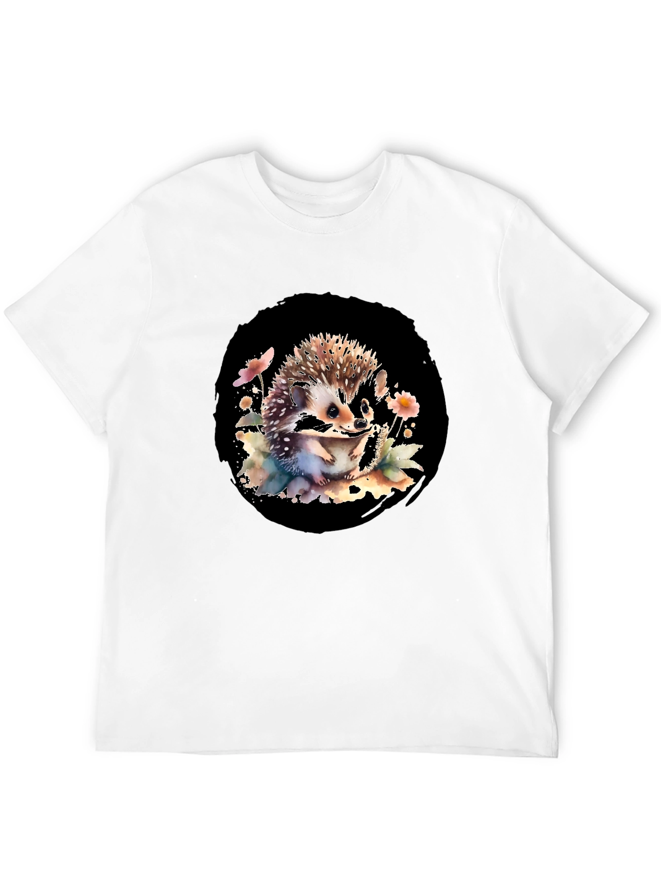Black Hedgehog Watercolor Graphic Black T-Shirt view 12