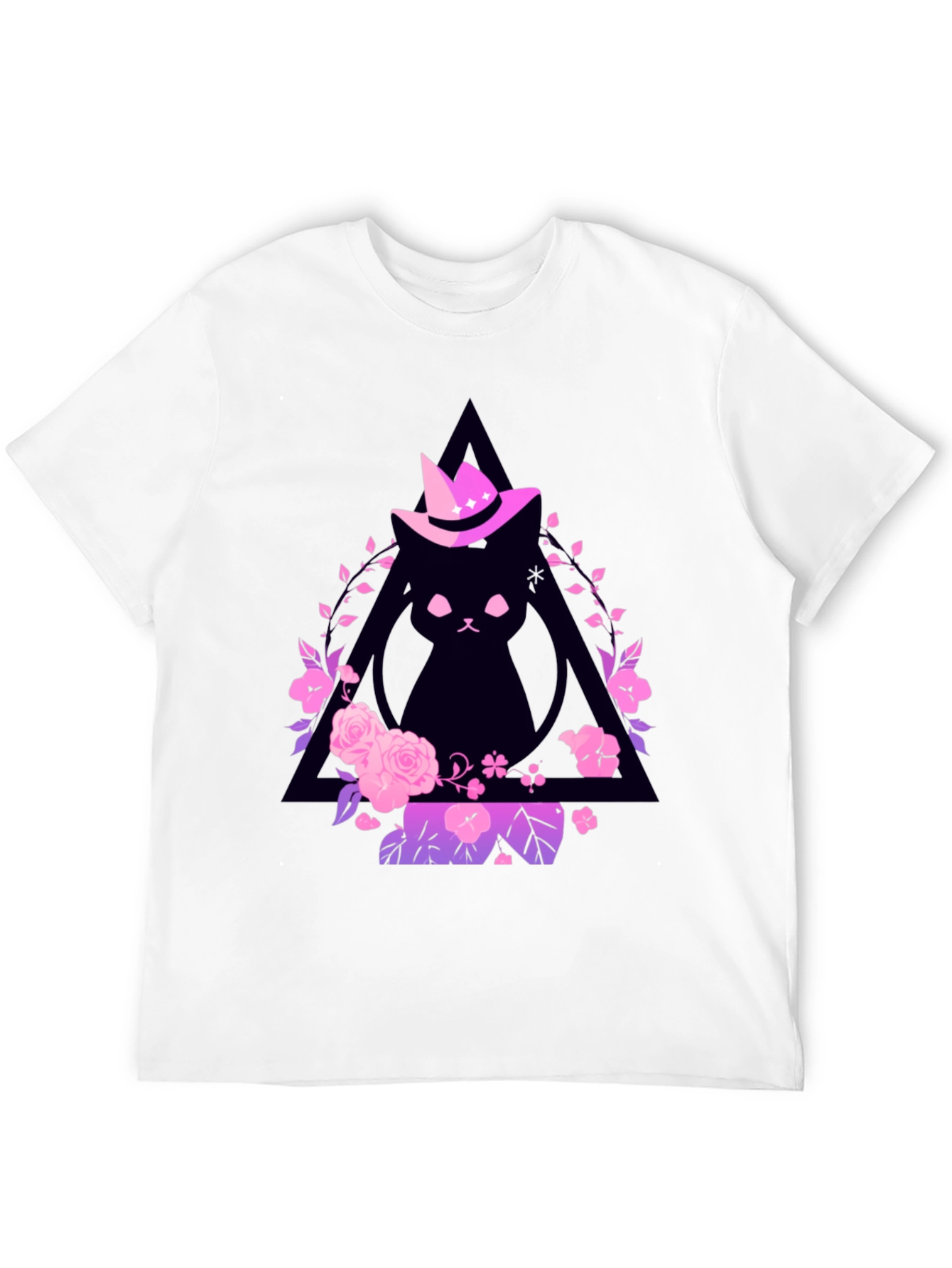 Black Witch Cat Graphic Tee - Floral Triangle Design view 12
