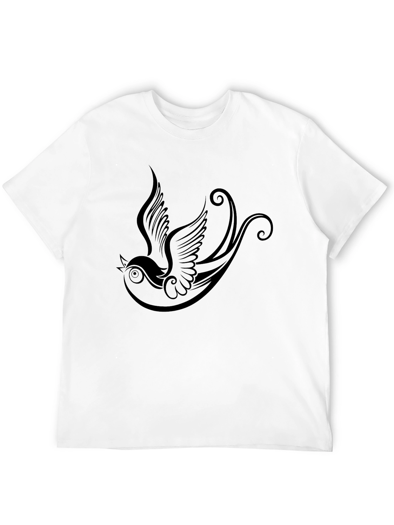 Black Black T-Shirt with Bird Tattoo Design view 12