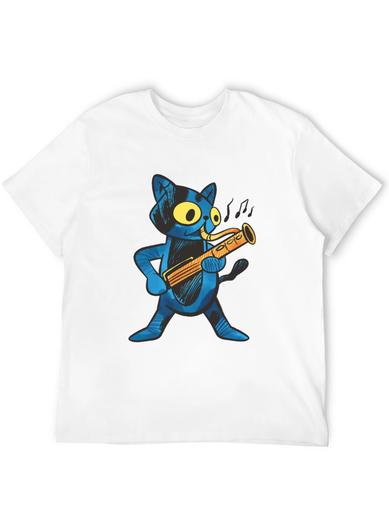 Black Cool Cat Saxophone Player T-Shirt view 12
