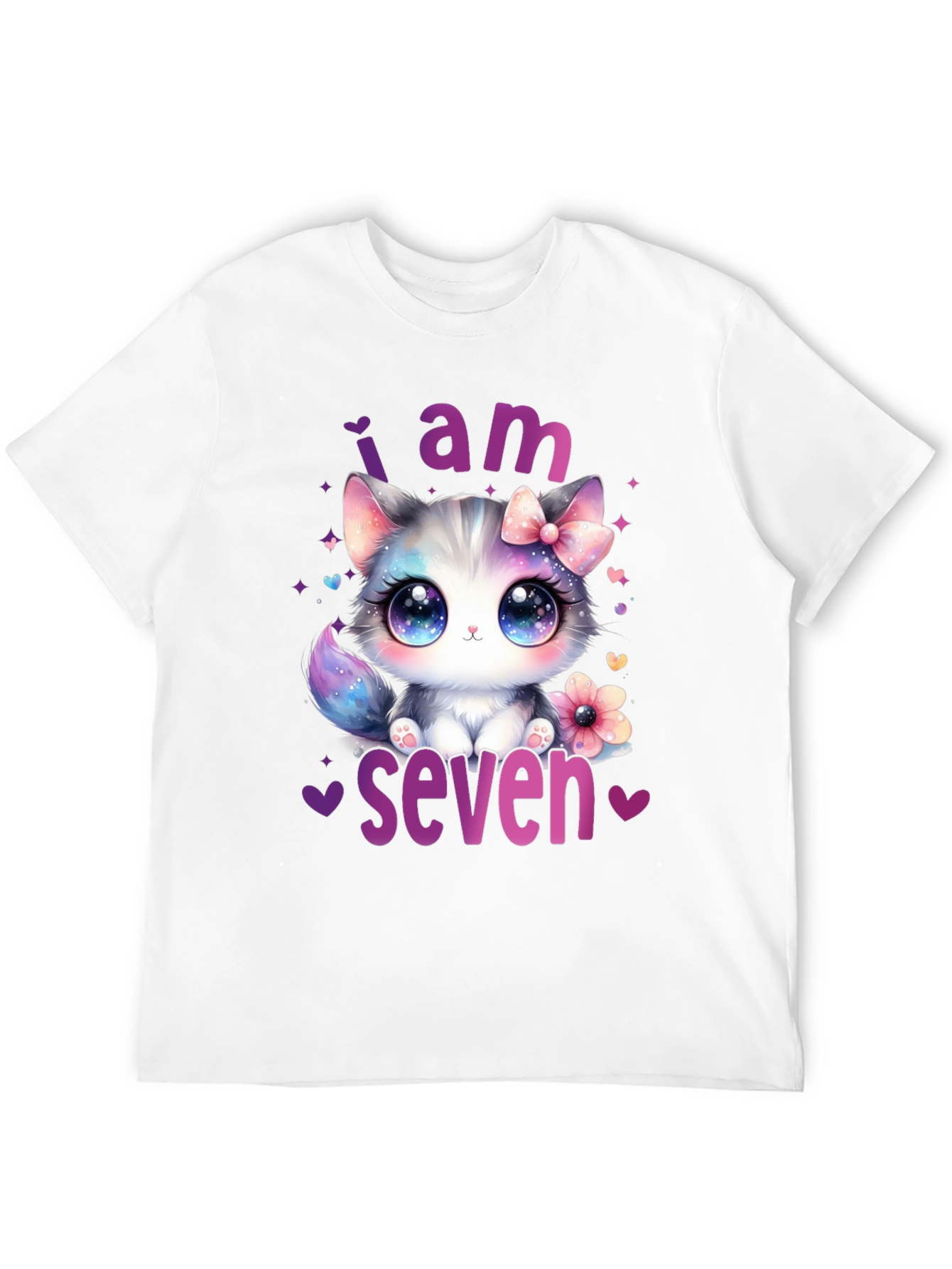 Black I am Seven Kitten Birthday T-Shirt view 12