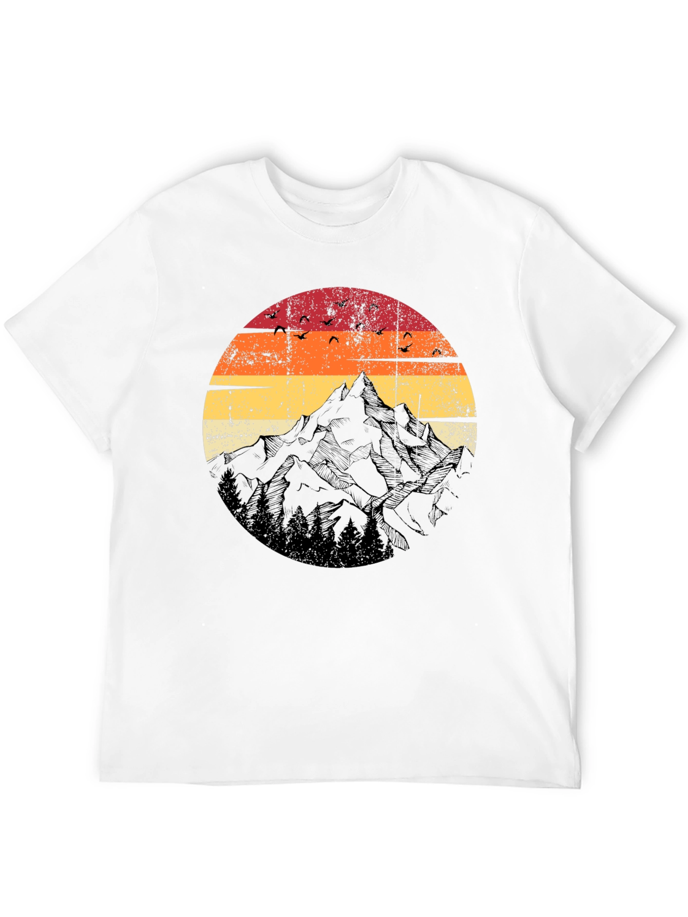 Black Retro Mountain Sunset T-Shirt - Black view 12