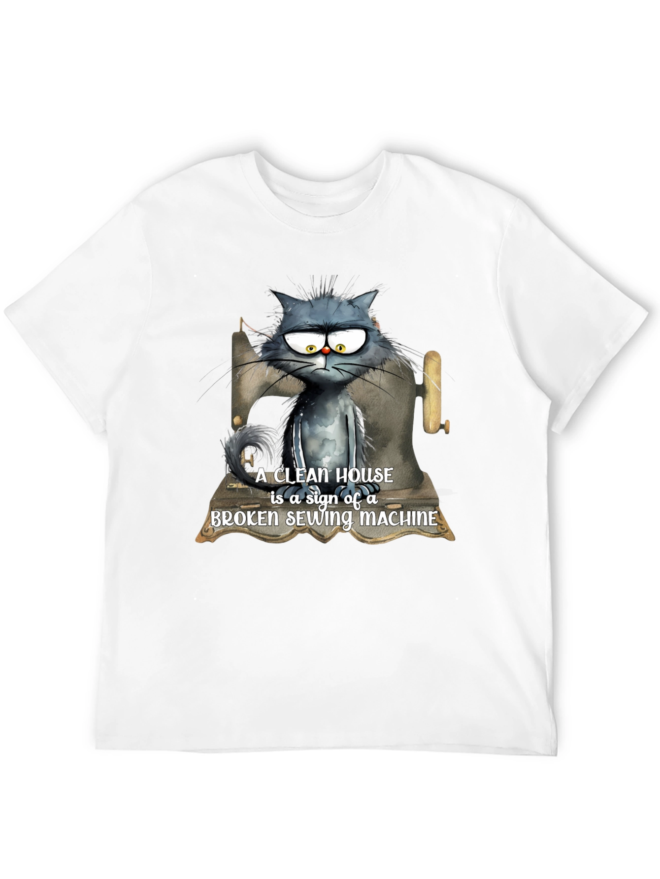 Black Cat & Sewing Machine T-Shirt - Humorous Design view 12