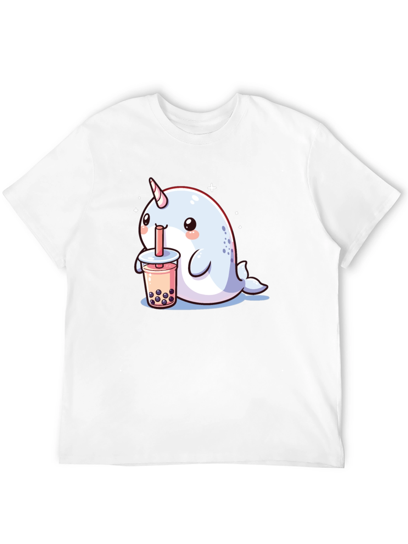 Black Cute Narwhal Boba Tea Graphic T-Shirt view 12