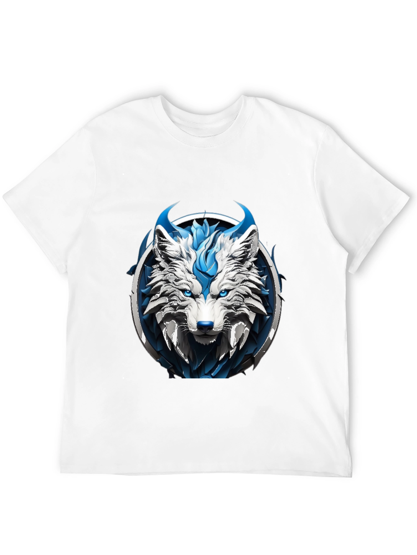 Black Abstract Blue Wolf Graphic Tee view 12