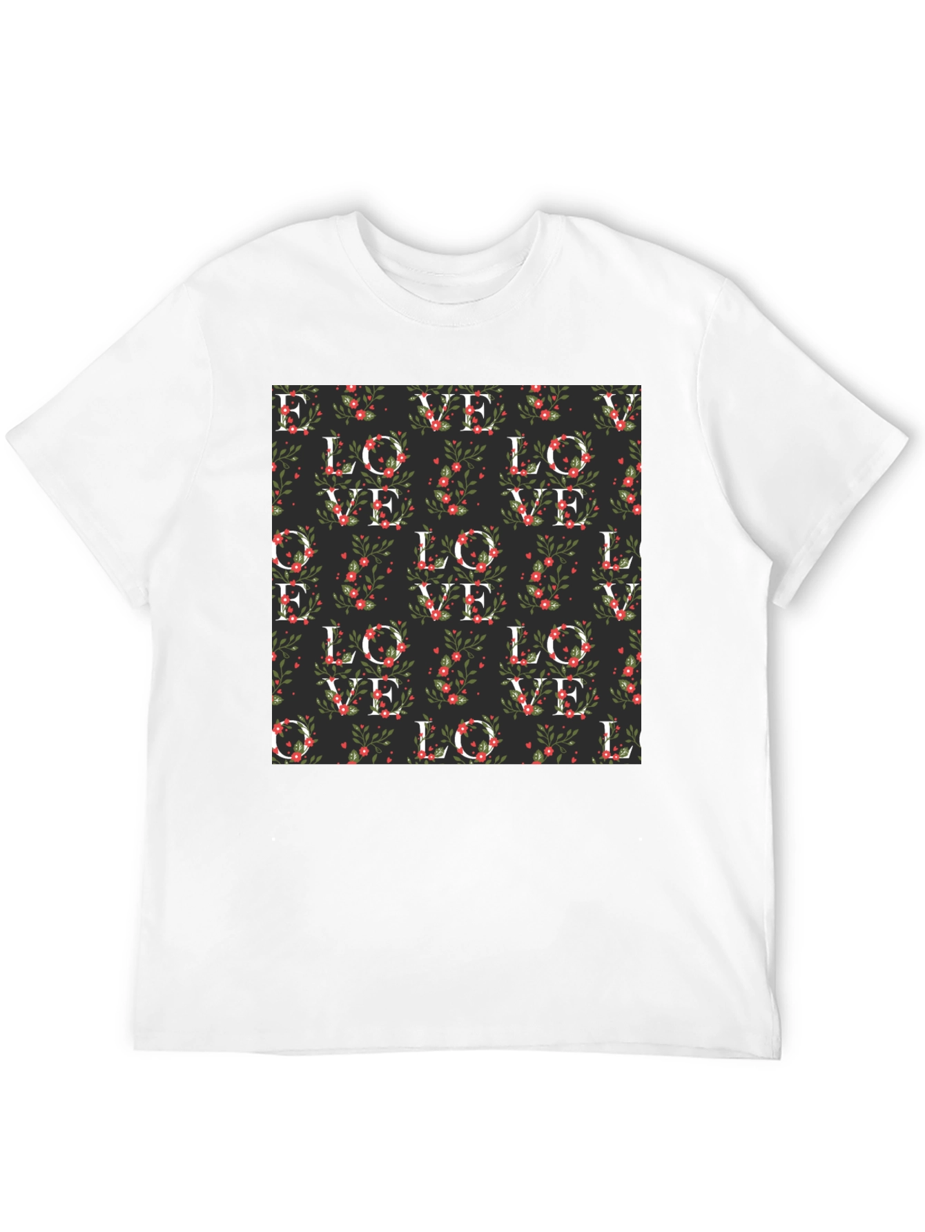 Black Floral Love Pattern T-Shirt view 12