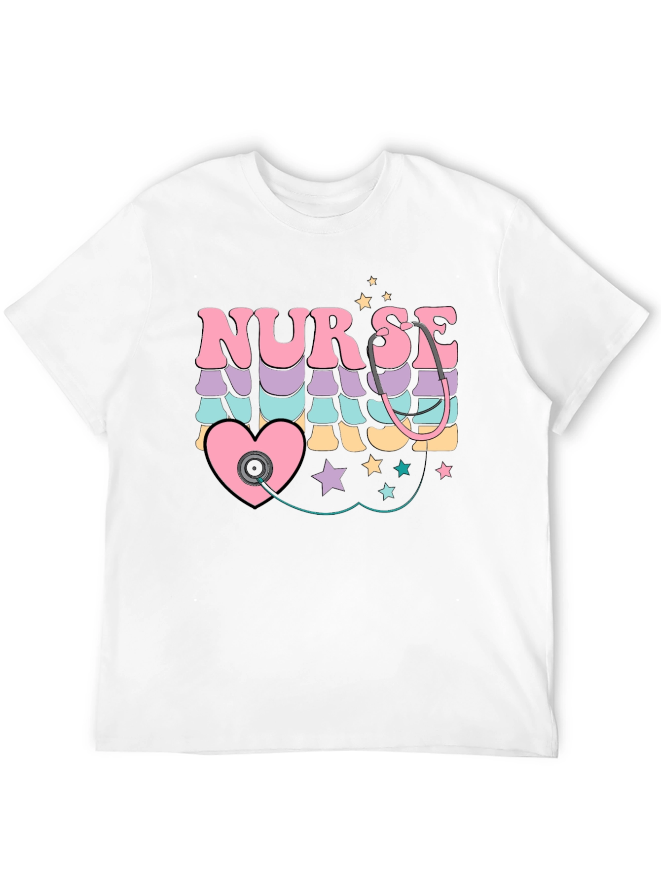 Black Retro Nurse T-Shirt with Stethoscope Heart Design view 12