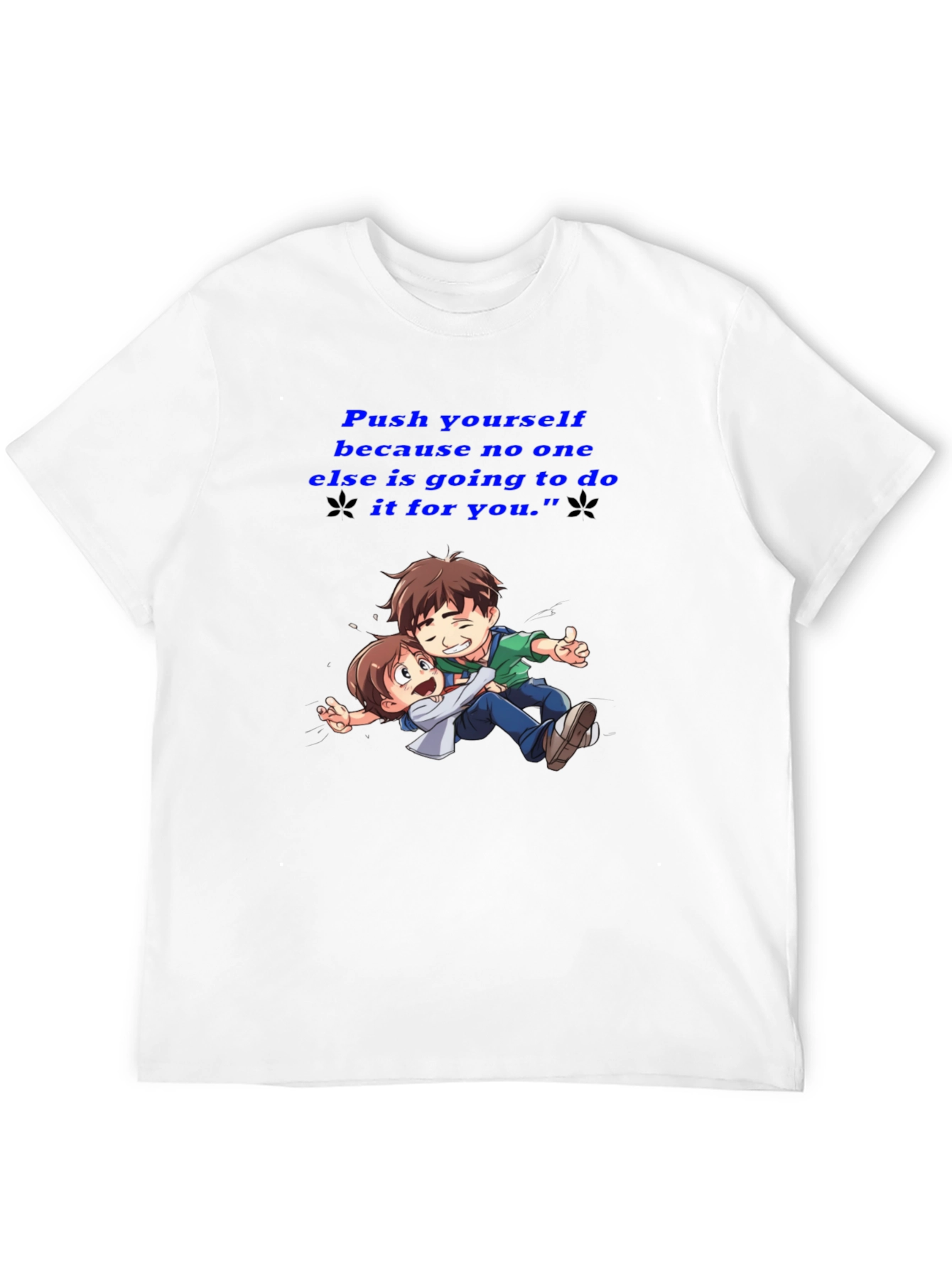 Black Motivational Black T-Shirt: "Push Yourself" Anime Design view 12