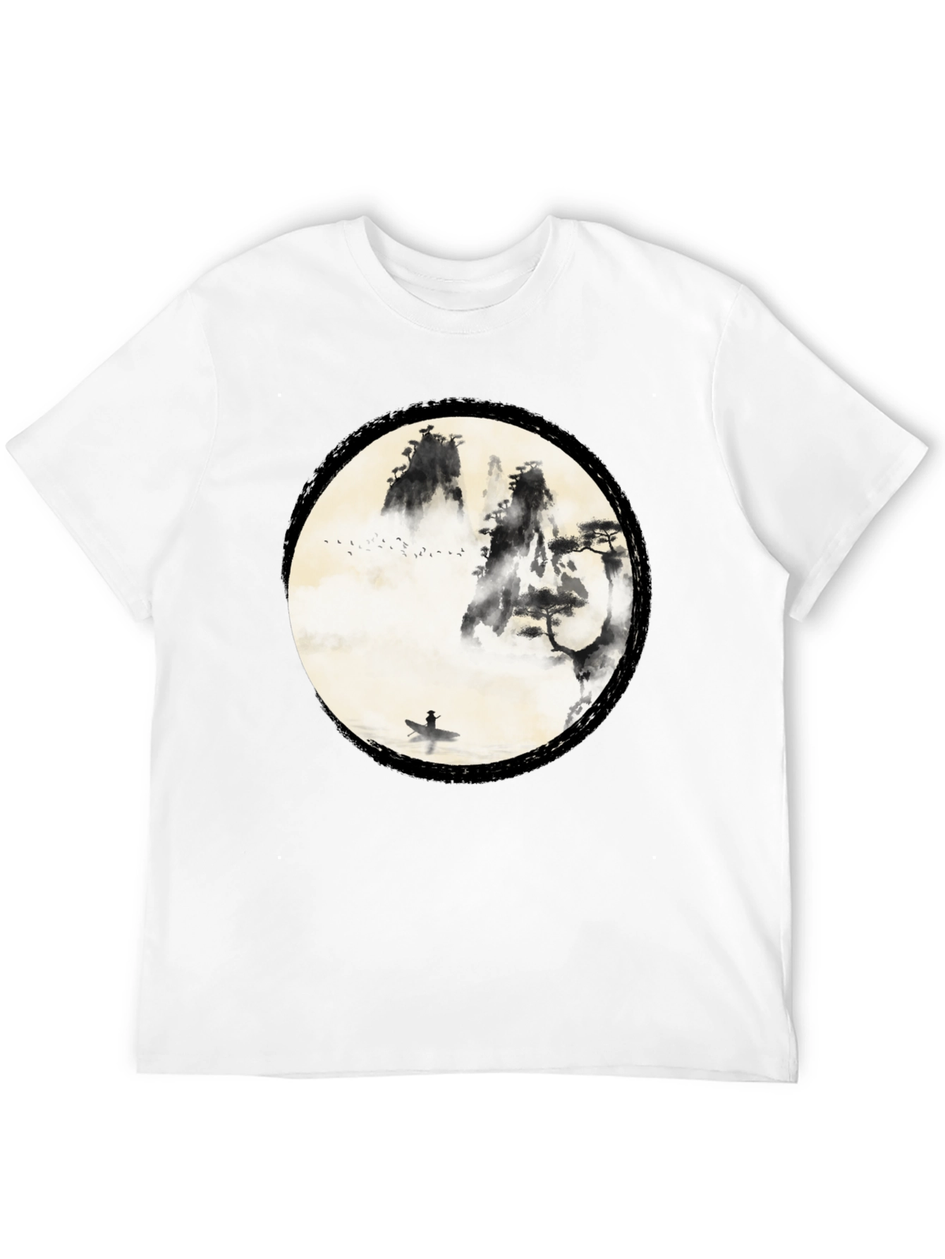 Black Zen Mountain & Boat Graphic Tee - Black view 12