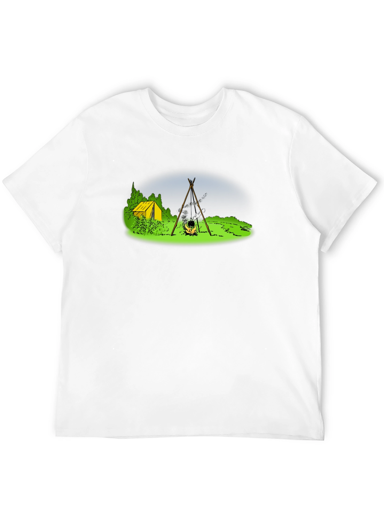 Black Camping T-Shirt - Tent & Bonfire Graphic Tee view 12