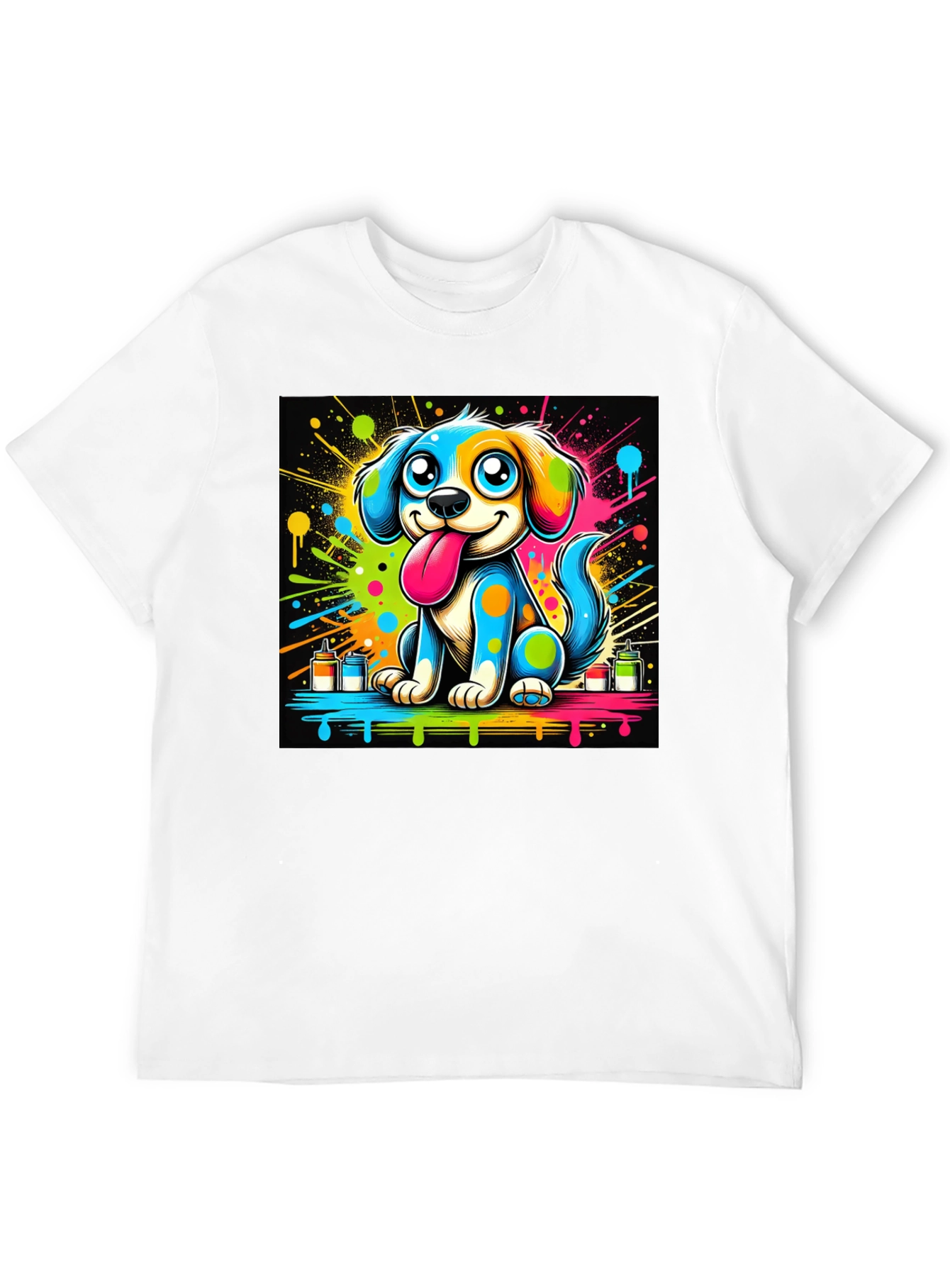 Black Colorful Cartoon Dog Graphic Tee view 12