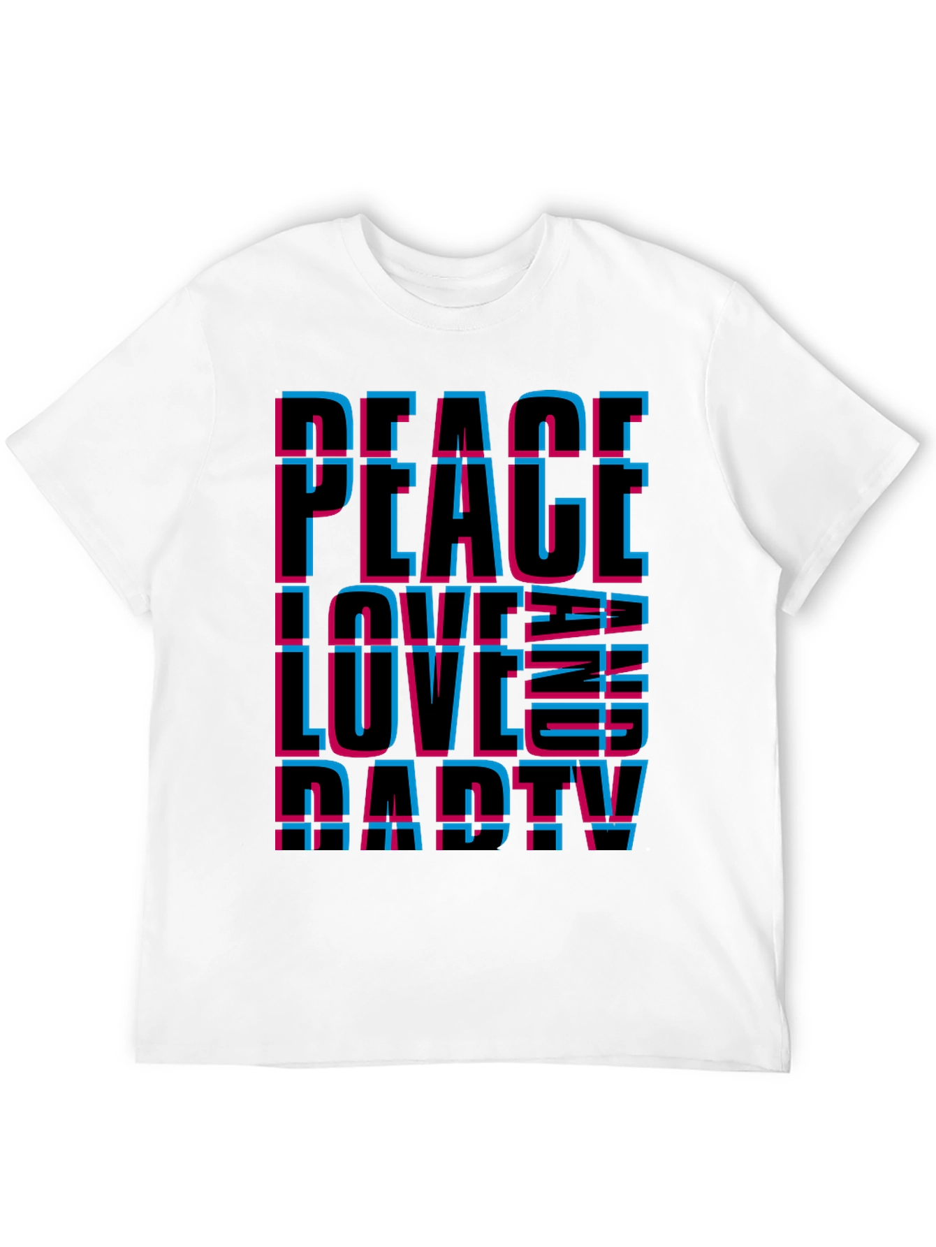 Black Peace Love Party Graphic Tee - Black Casual T-Shirt view 12