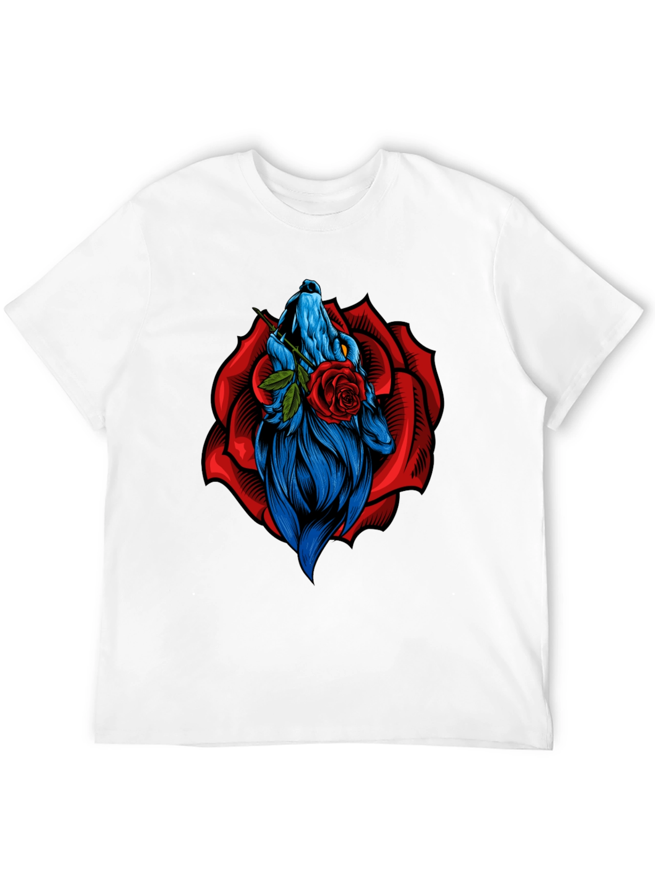 Black Wolf Rose Graphic T-Shirt - Unique Animal Design view 12