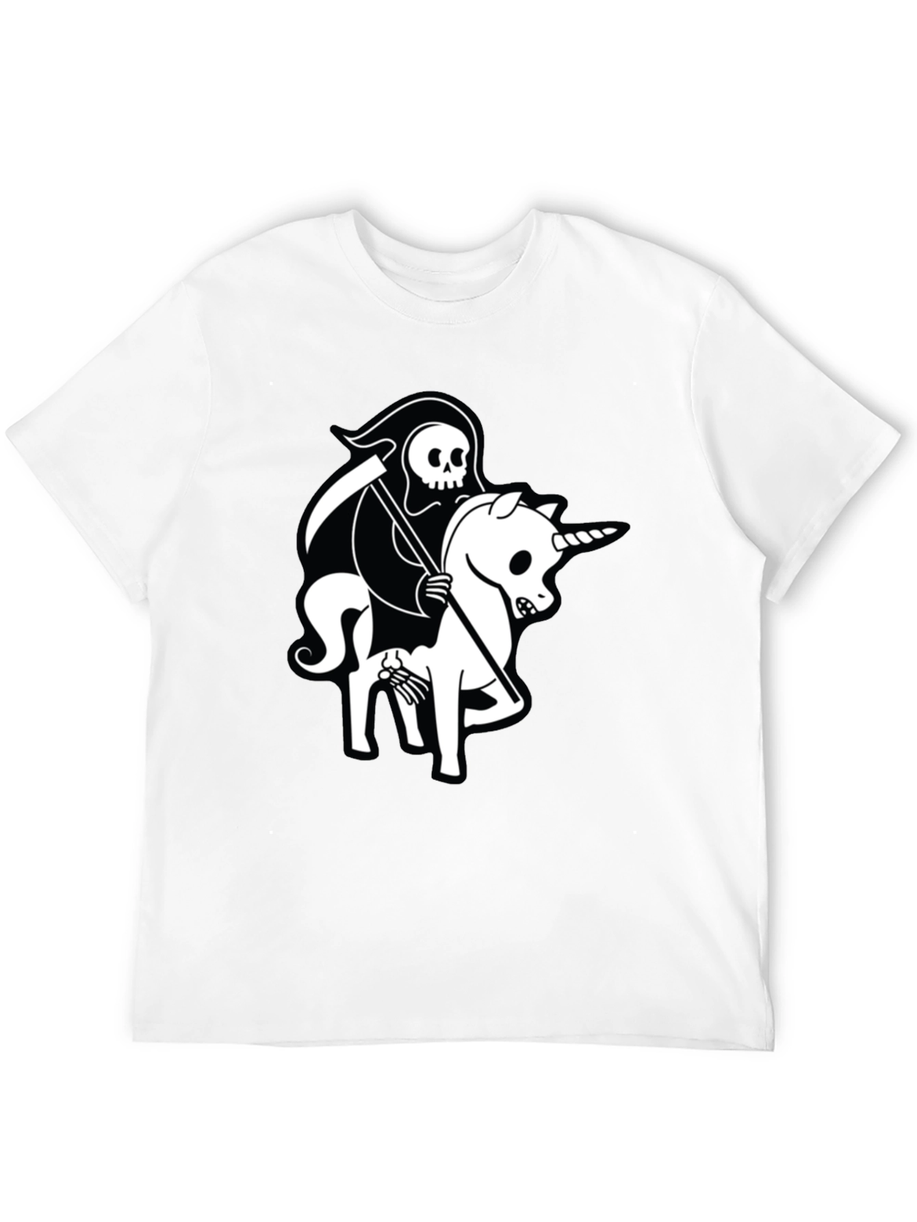Black Grim Reaper Unicorn Graphic Tee - Black Cotton T-Shirt view 12