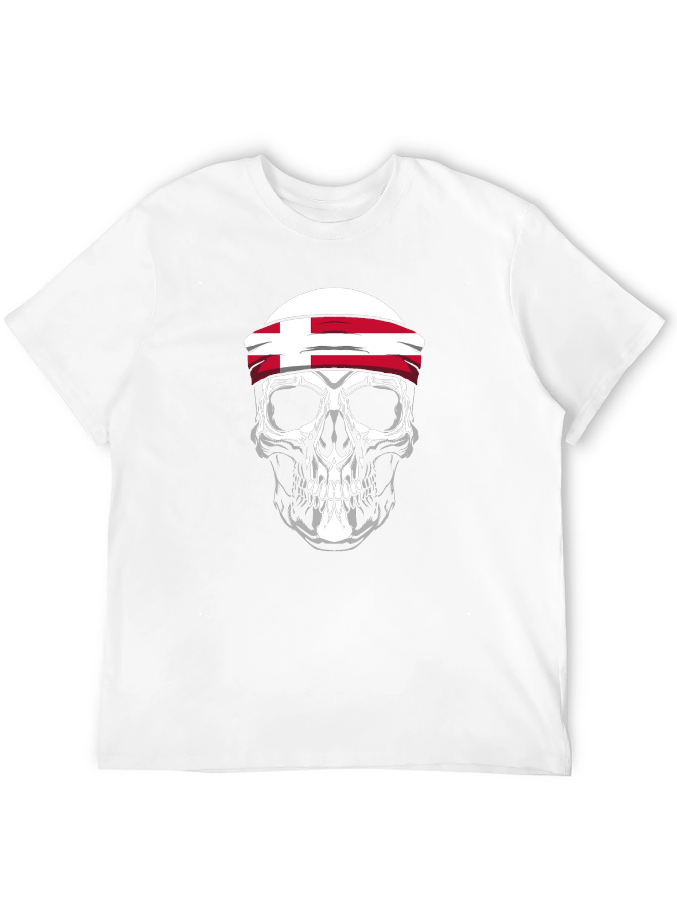 Black Skull with Denmark Flag Headband T-Shirt - Men's Black Tee view 12