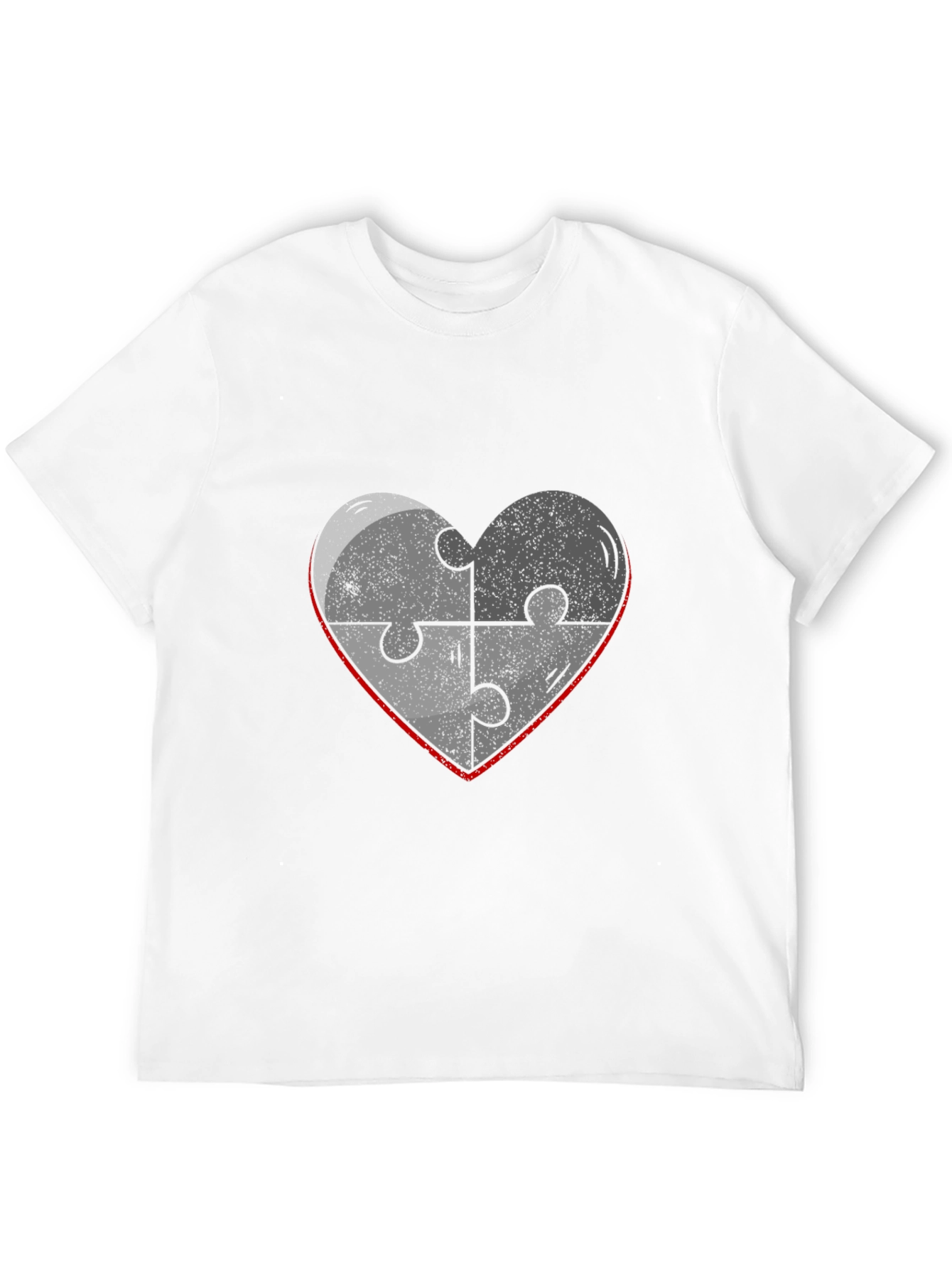 Black Heart Puzzle Piece Graphic Tee - Black Cotton Casual T-Shirt view 12