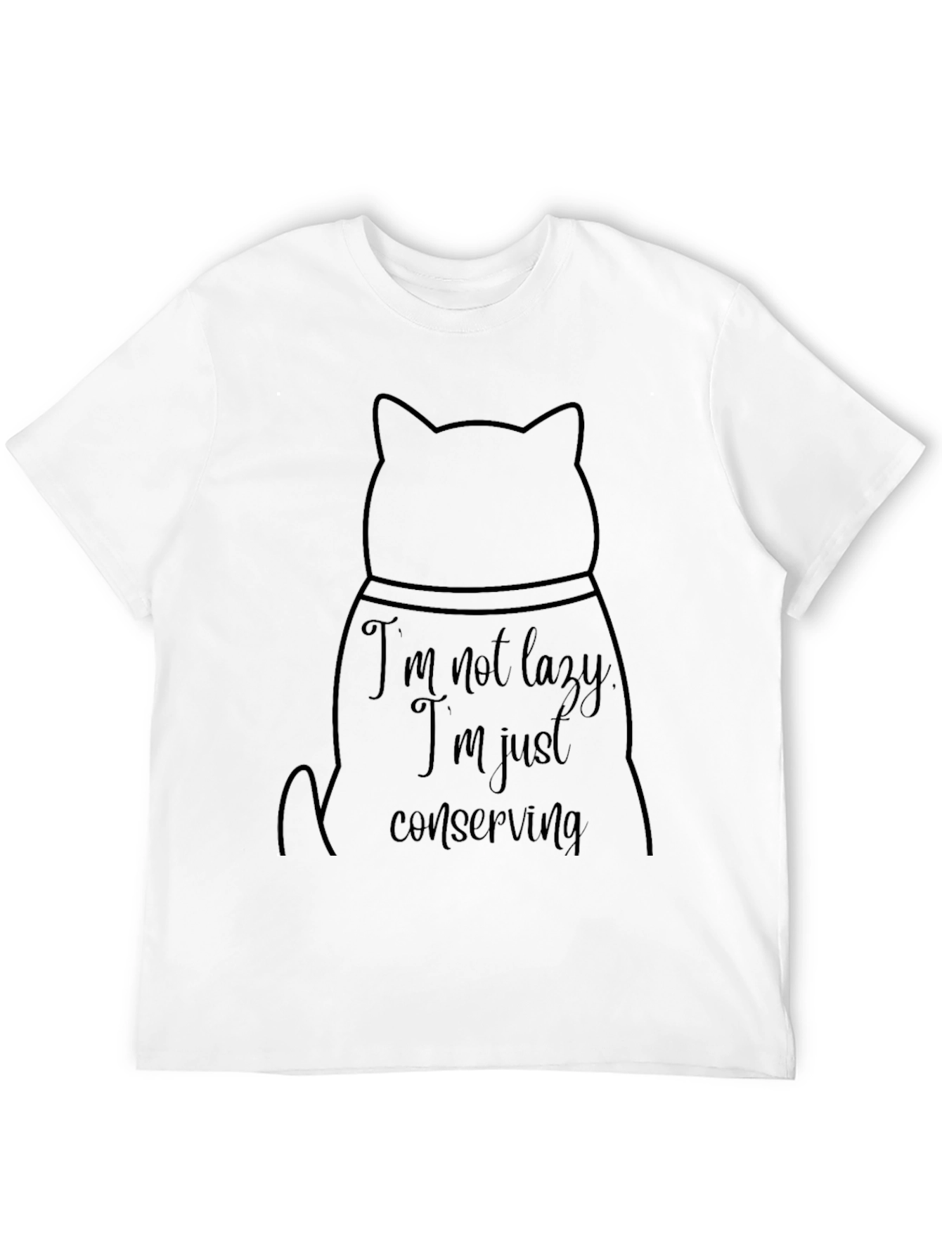 Black Funny Cat Conserving Energy Black T-Shirt view 12