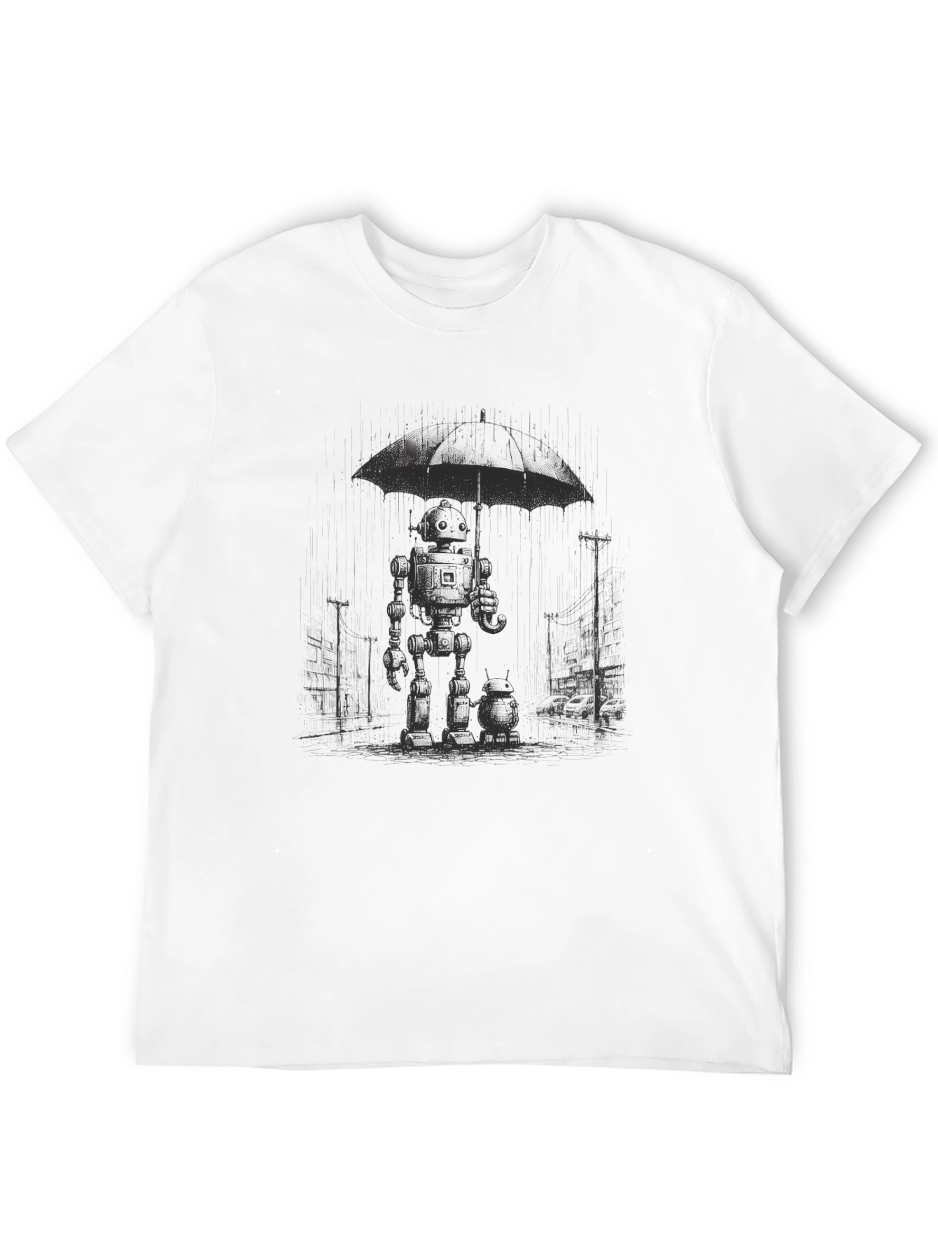 Black Robot Umbrella T-Shirt - Dark Graphic Tee view 12