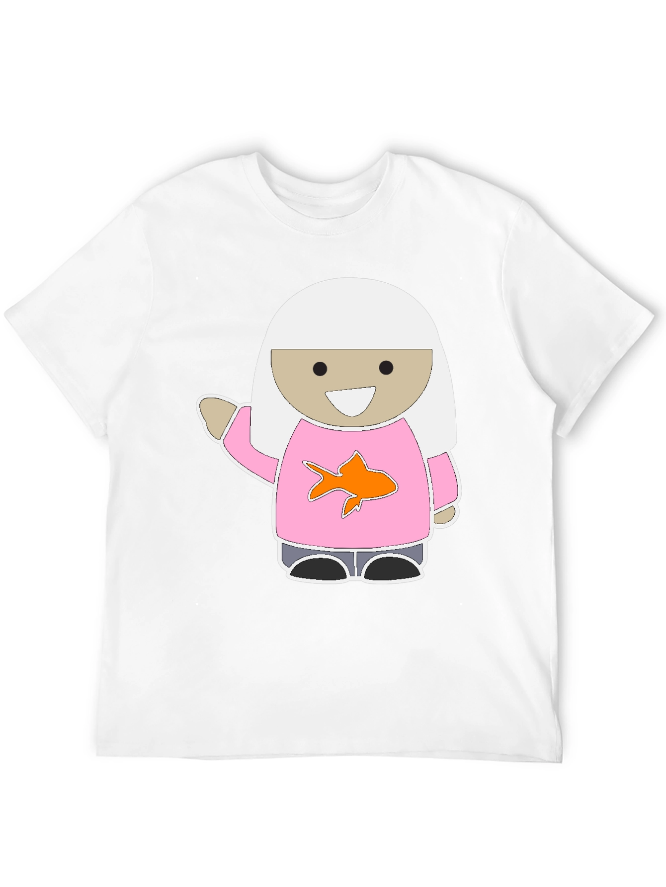 Black Cute Cartoon Girl Pink Fish T-Shirt view 12