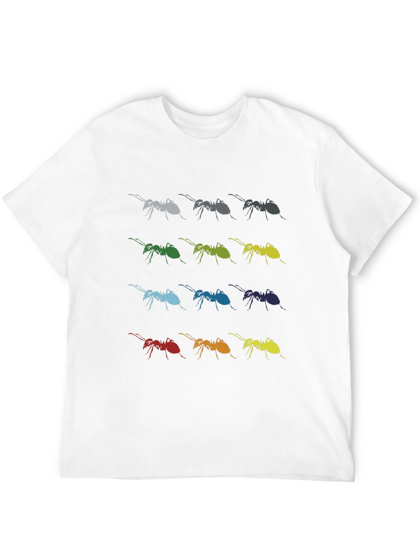 Black Colorful Ants Pattern Black T-Shirt view 12