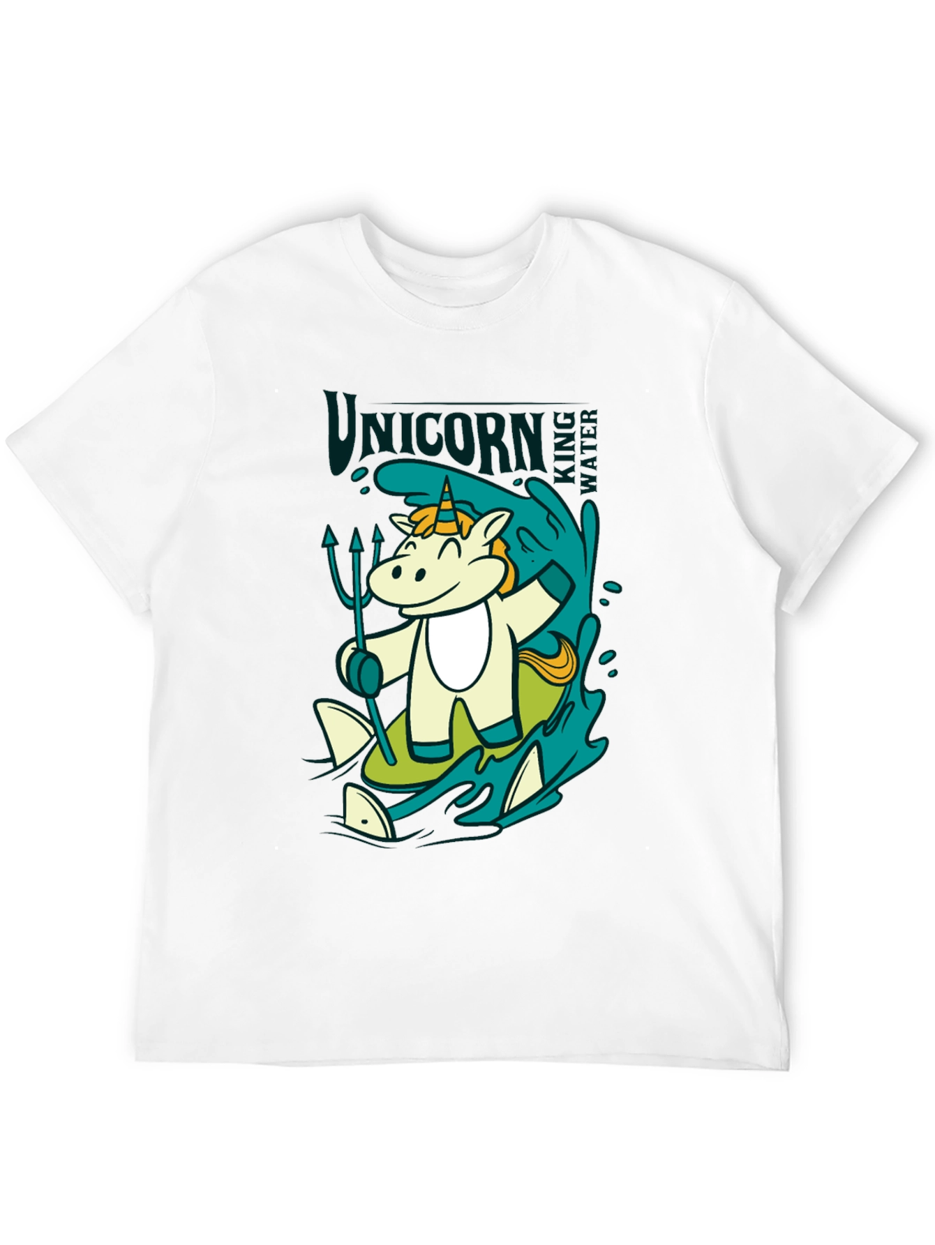 Black Unicorn Surfing T-Shirt: Cartoon Graphic Tee view 12